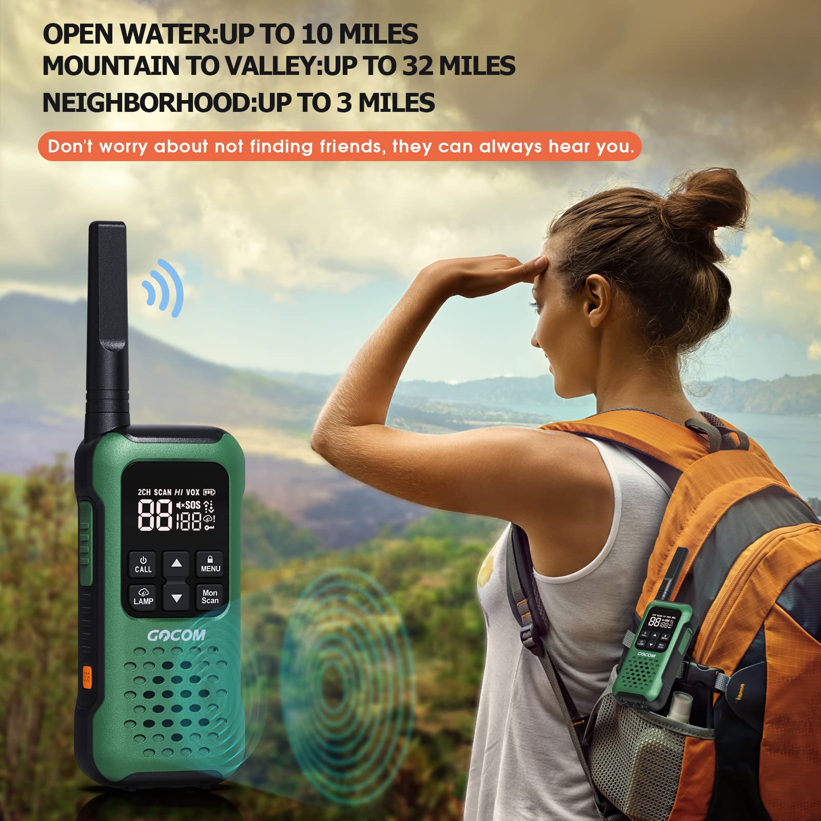 G9 IP67 Waterproof Two-Way Radios - 4 Pack with NOAA Weather Alert, SOS Emergency Lamp & Long Range Rechargeable Walkie Talkies for Outdoor Adventures, Hiking, Camping & Emergency Preparedness