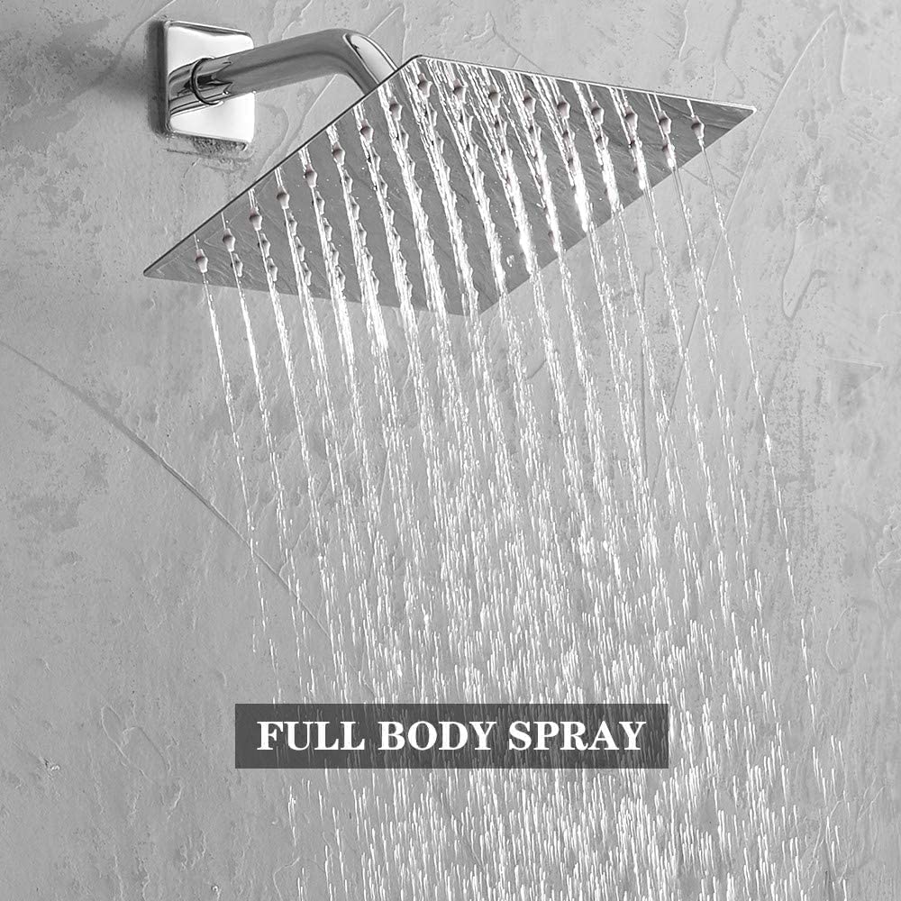 Polished Chrome Rainfall Shower System - 8 Inch Wall Mounted Shower Faucet Set with Rough-in Valve & Trim Kit | Complete Bathroom Upgrade for Luxurious Spa Experience