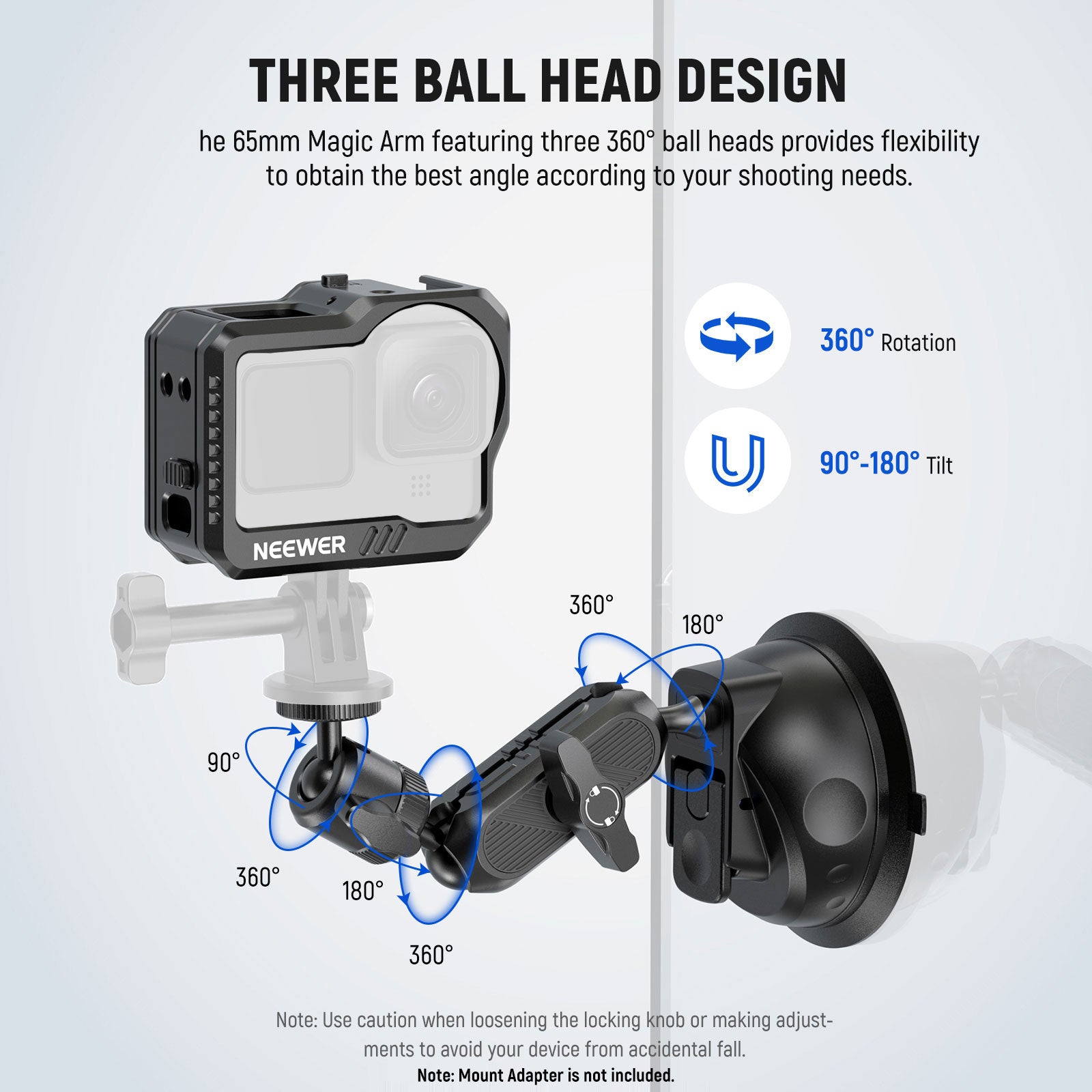 Neewer CA029 Suction Cup Mount for GoPro - Universal Car Window Suction Cup Camera Mount for Action Cameras, Smartphones - Perfect for Vlogging, Travel, Sports & Adventure Recording