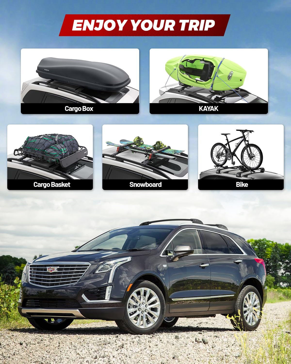 Premium Aluminum Car Roof Rack Cross Bars for Cadillac XT5 (2017-2025) - Lockable Cargo Carrier for Luggage, Kayak, Canoe, Bike & Snowboard | Perfect for Road Trips, Outdoor Adventures & Sports Equipment Transport