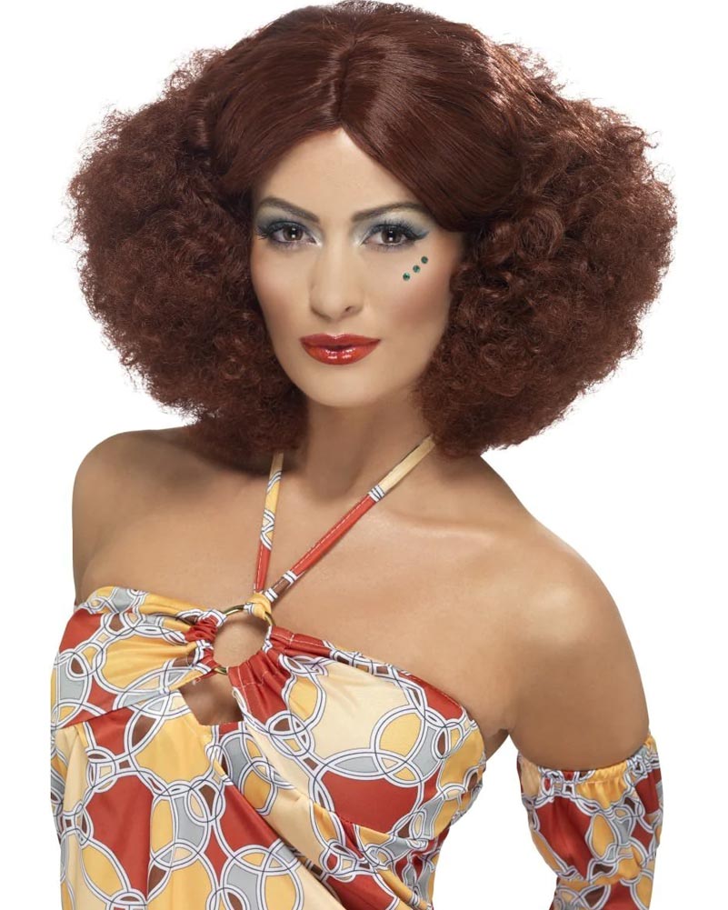 70s Short Brown Curly Wig for Women - Vintage Retro Costume Party Wig - Perfect for Halloween, Cosplay, and Themed Events