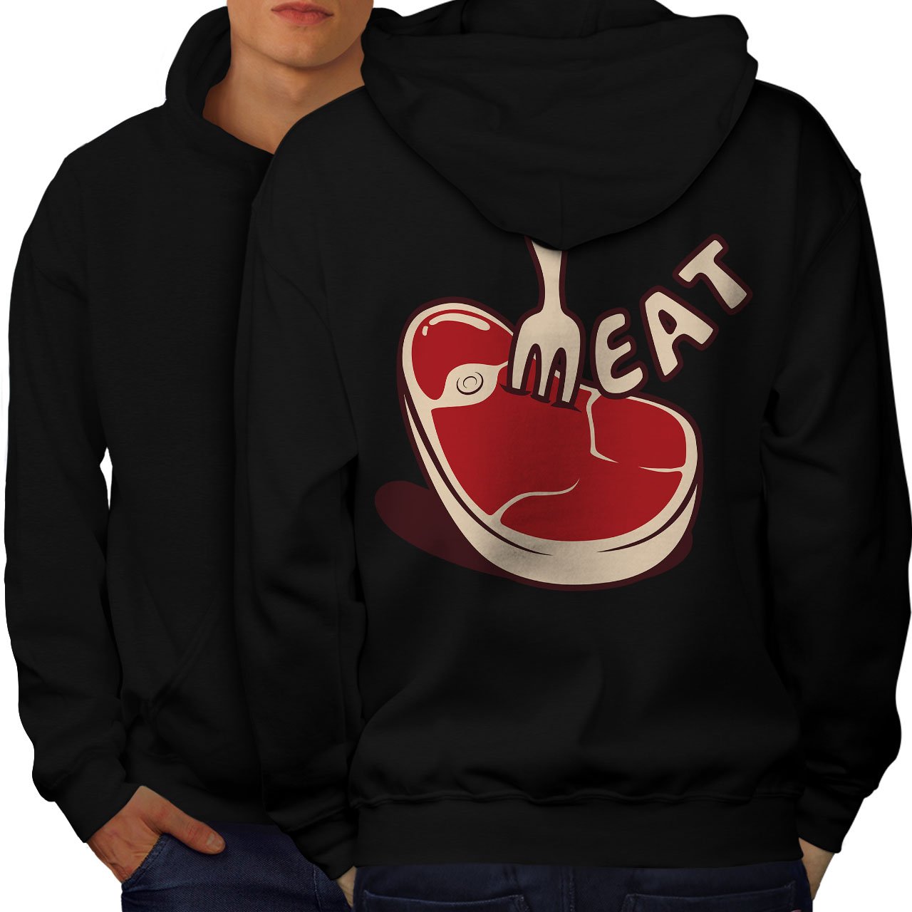 Wellcoda Men's Steak Meat Print Hoodie - Funny Food Graphic Pullover Sweatshirt for BBQ Lovers & Cooking Enthusiasts - Perfect for Grilling Parties, Casual Wear & Gifts