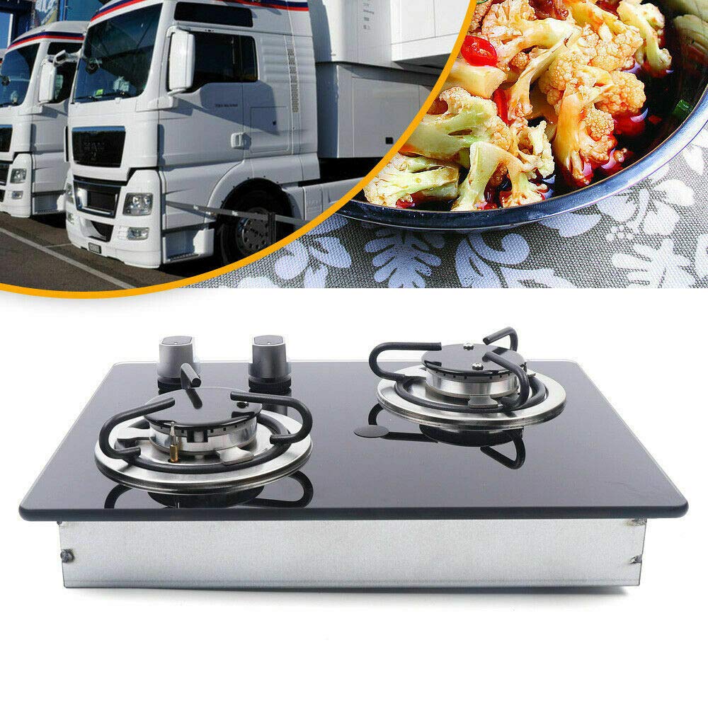 15 Inch Black Tempered Glass LPG Gas Cooktop - 2 Burner Built-in Portable Gas Stove for RV, Camper, Caravan, Outdoor & Apartment Cooking | Dual Fuel Countertop Hob for Indoor/Outdoor Use