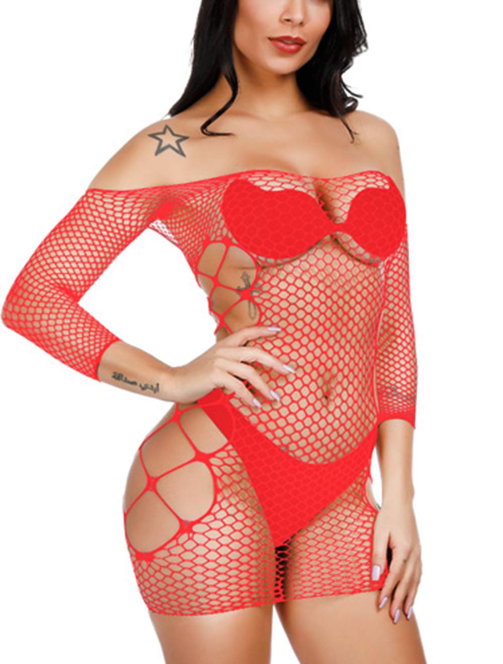 Sexy Fishnet Lingerie for Women - V-Neck Babydoll Sleepwear Dress, One Piece Mini Nightgown, One Size Fits Most - Perfect for Bedroom, Boudoir Photography & Romantic Nights