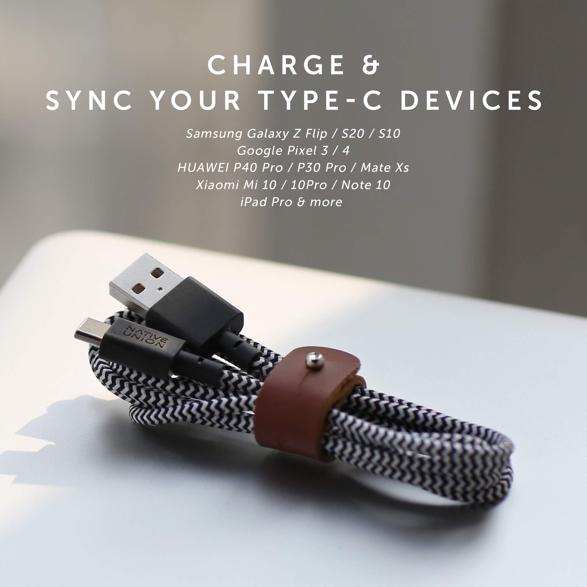 Premium USB-C to USB-A Charging Cable 4ft - Durable Nylon Braided & Leather Strap - Fast Charging Compatible with iPhone 16, Samsung Galaxy Z Fold 6/Flip 6/S24 Ultra, Google Pixel 9 Pro, iPad Pro - Perfect for Travel, Office & Home Use (Zebra Pattern)