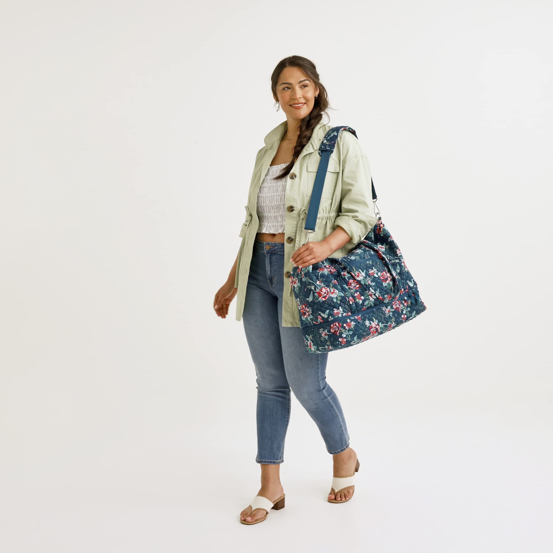 Vera Bradley Women's Cotton Deluxe Travel Tote Bag - Stylish Carryall for Work, Gym, Weekend Getaways & Airplane Travel