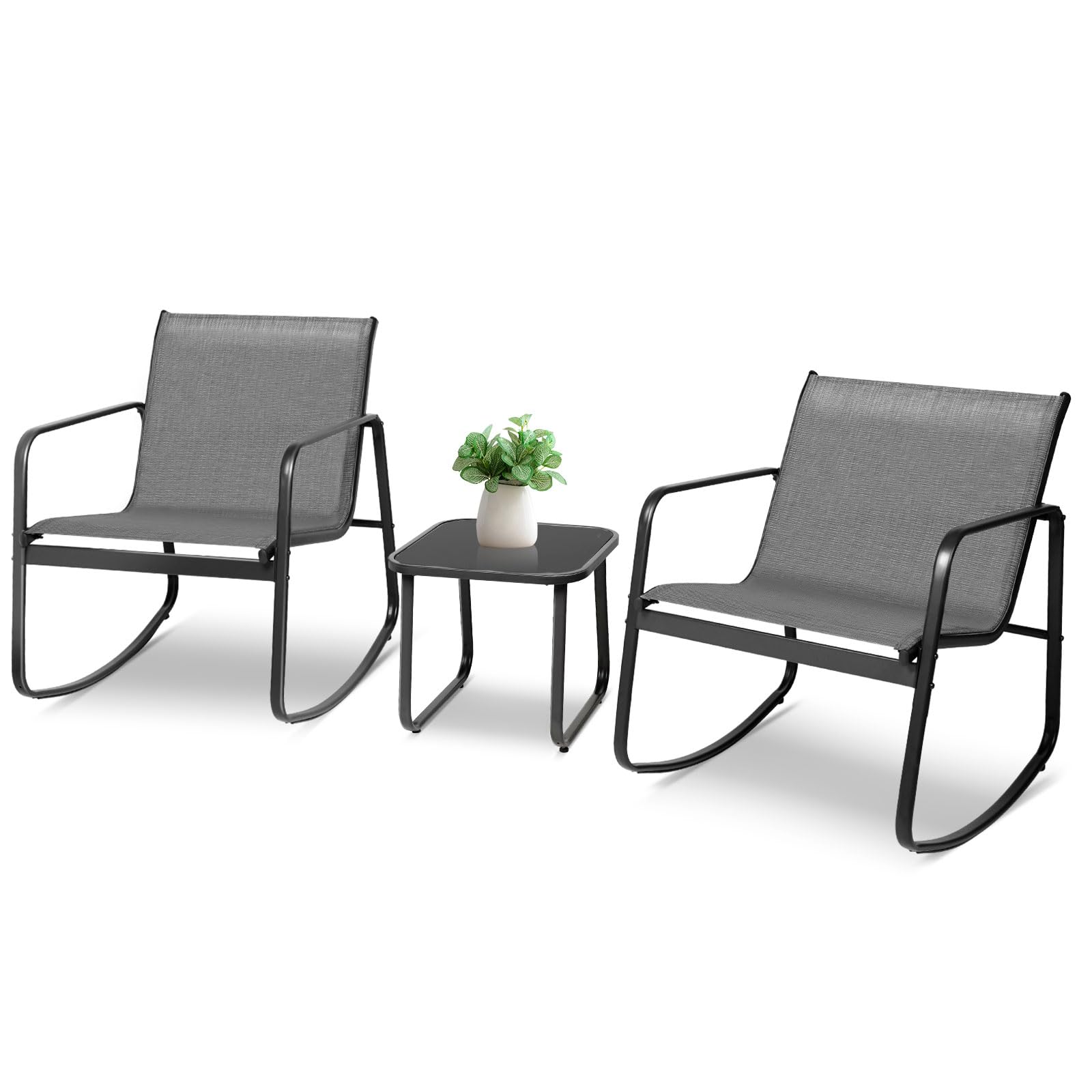 3-Piece Outdoor Patio Furniture Set - Modern Black Wicker Rattan Conversation Set with Coffee Table for Yard, Balcony, Bistro & Garden (Grey) - Perfect for Relaxing, Entertaining & Outdoor Dining