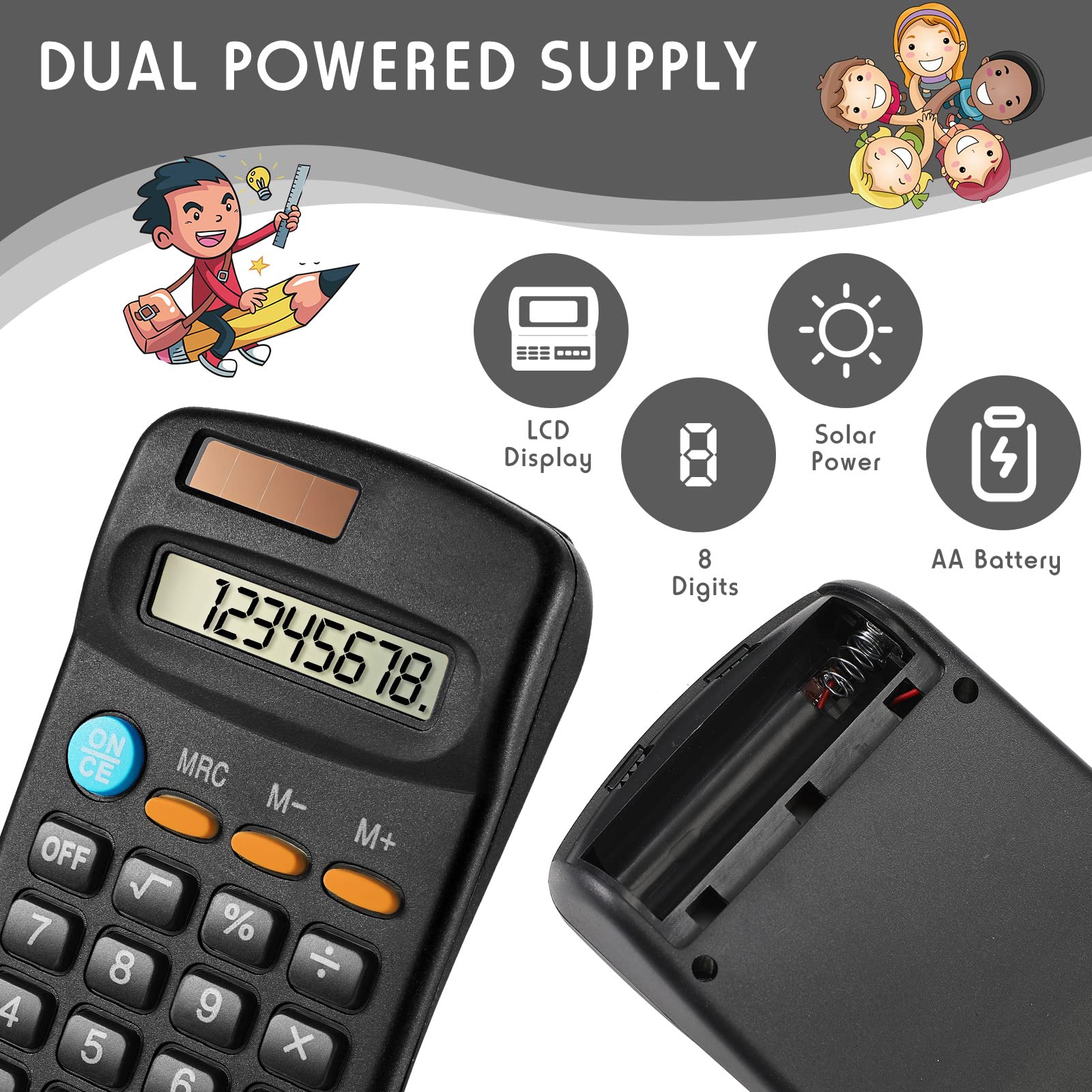 Flutesan 24-Pack Basic Calculators for Students - Small Pocket Size, Dual Power (Solar/Battery), 8-Digit Display - Perfect for School, Home, Office & Travel (Black) | Ideal for Math Class, Homework, Budgeting & Quick Calculations
