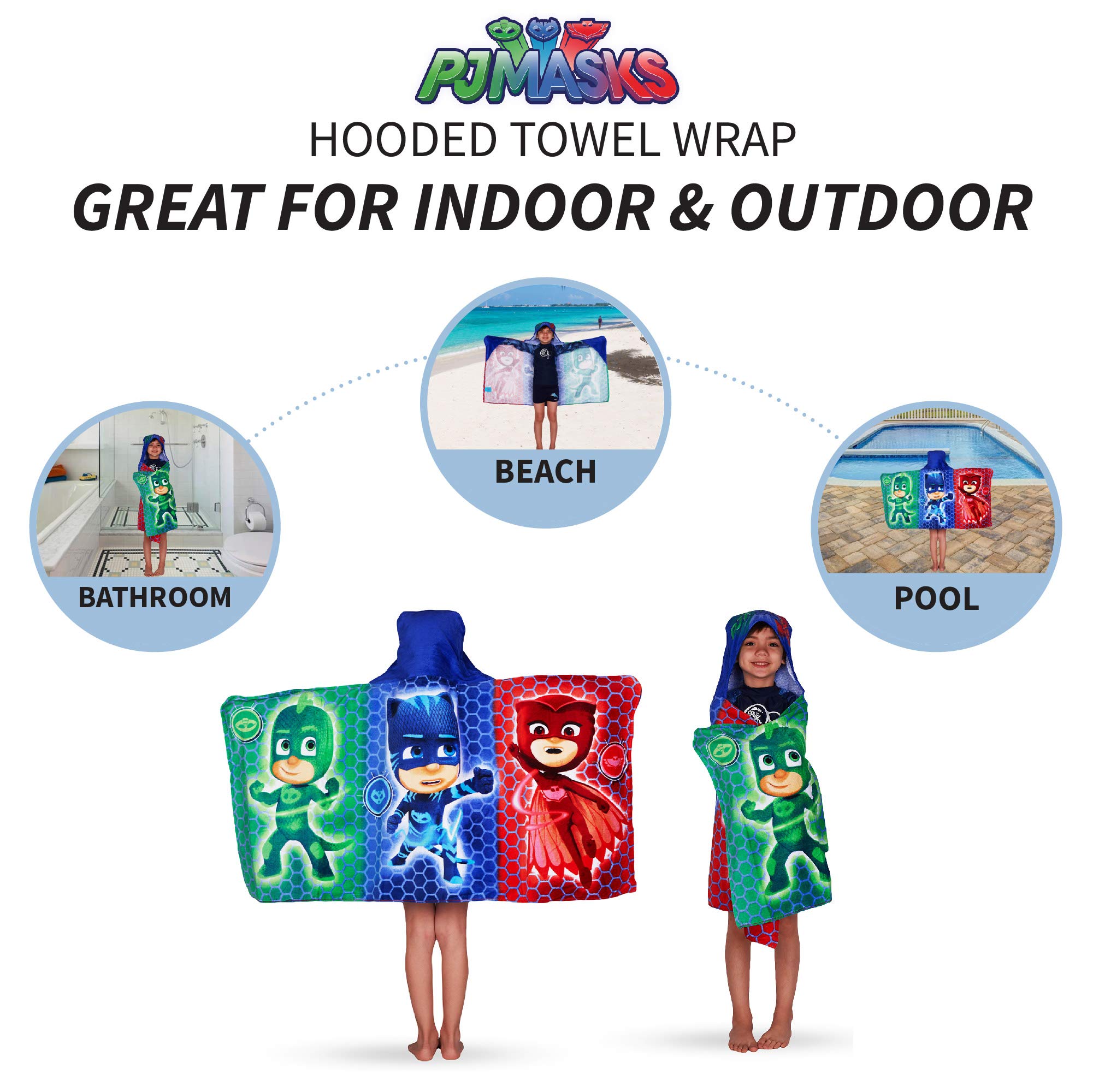 PJ Masks Hooded Towel for Kids - Soft Cotton Terry Wrap 24x50