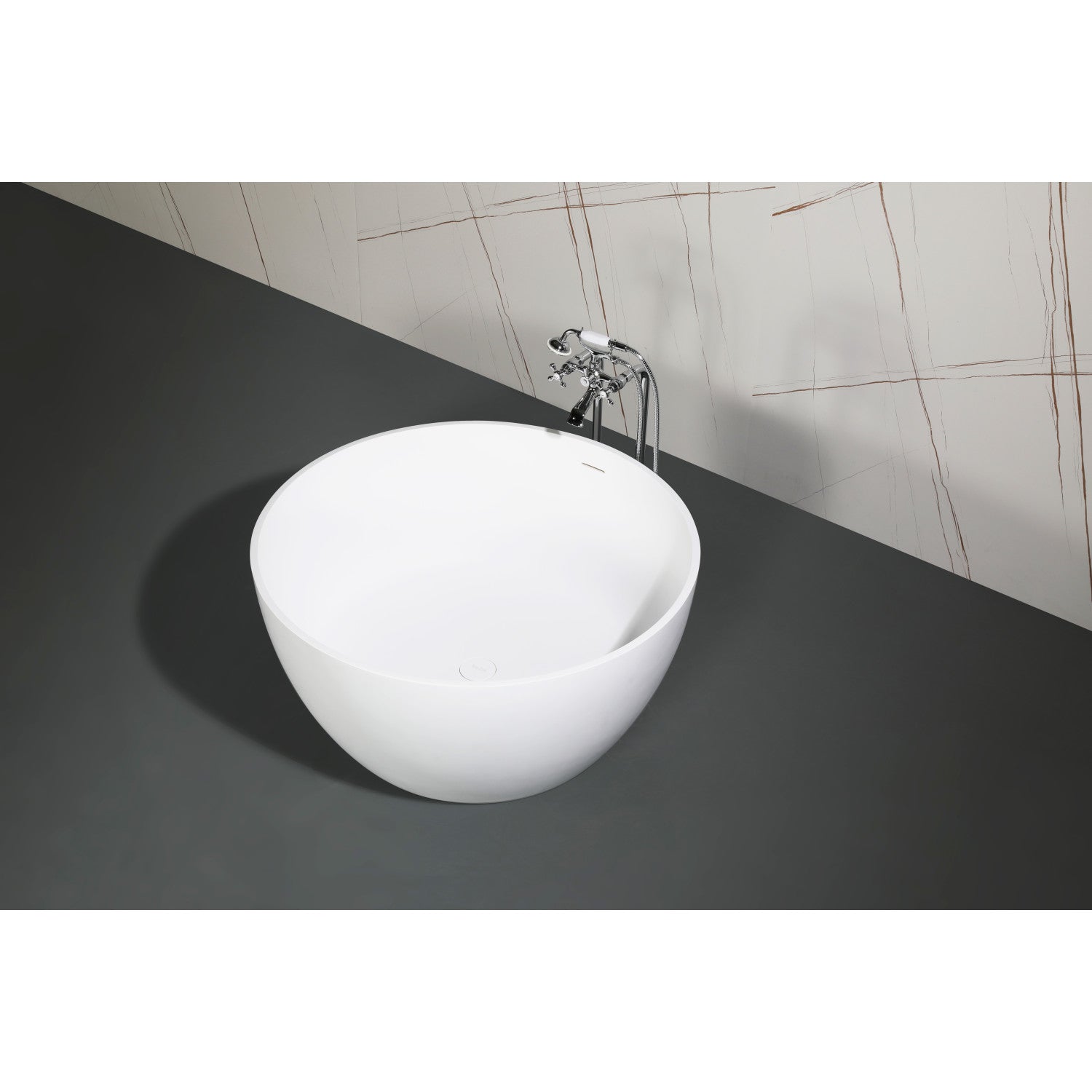 Arcticstone VRTRO454523 45-Inch Freestanding Double-Ended Bathtub - Solid Surface Matte White with Drain - Perfect for Modern Bathrooms & Spa-Like Retreats