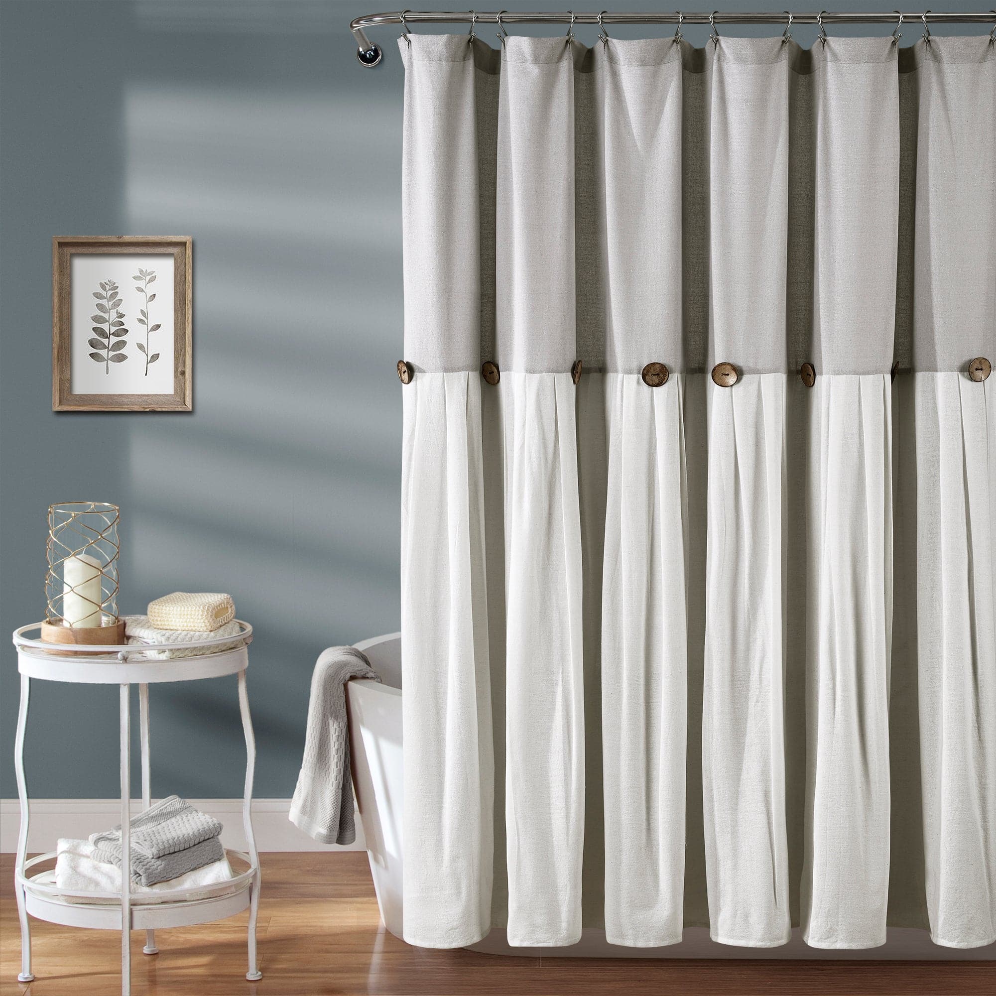 Linen Button Shower Curtain - Waterproof Bathroom Decor for Modern & Farmhouse Style - Perfect for Home, Apartment, and Spa Use