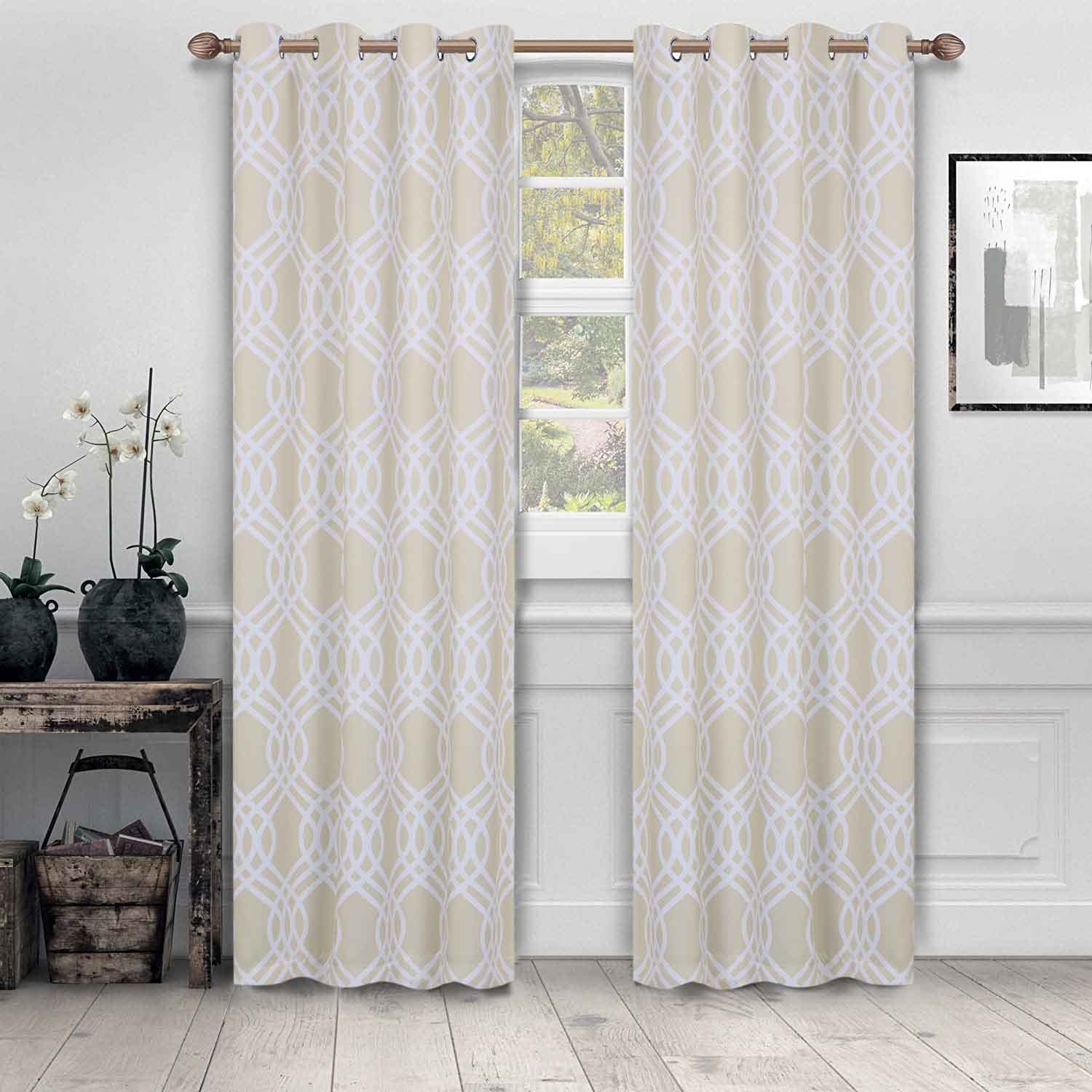 Washable Blackout Curtains with Ribbon Trellis Design - Room Darkening Window Treatment for Bedroom & Living Room - Thermal Insulated Drapes for Better Sleep and Energy Efficiency