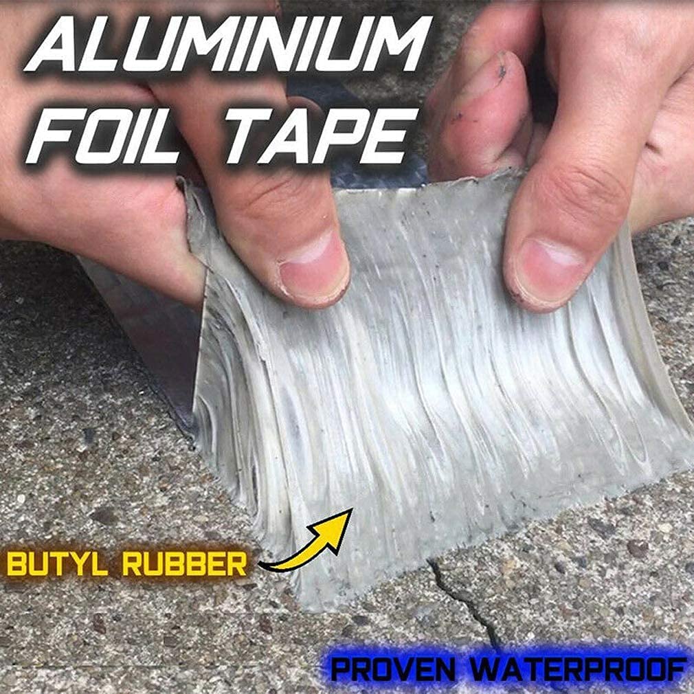 Premium Butyl Rubber Aluminum Foil Roof Repair Tape - 1.2mm x 10cm x 5m Super Waterproof, All Weather Self-Adhesive Patch for Roof Leaks, Garage, Ducts, Pipes & Concrete - Emergency Sealant for Home & RV Repairs