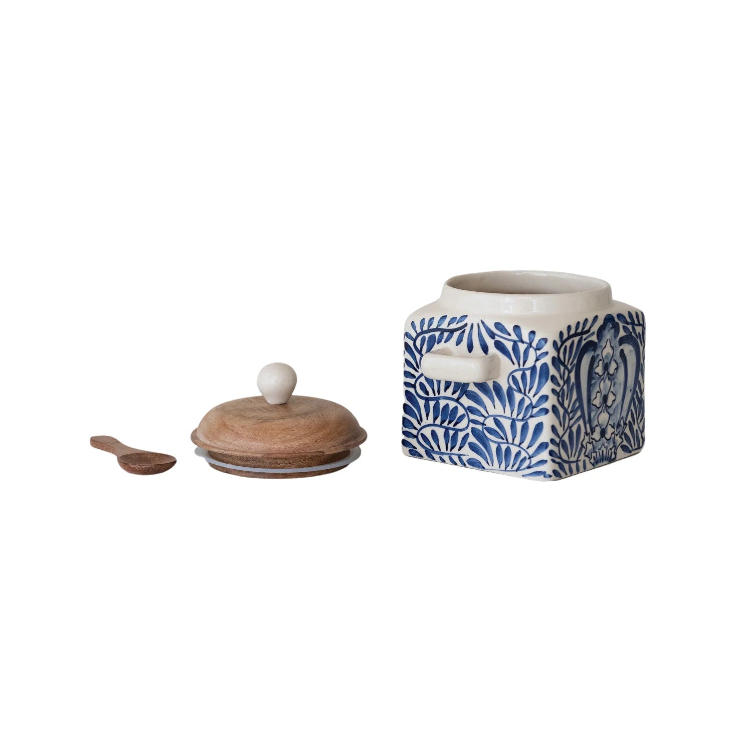Premium Blue & White Ceramic Canister Set with Wooden Spoon - Airtight Kitchen Storage for Flour, Sugar, Coffee & Tea - Perfect for Pantry Organization & Home Decor