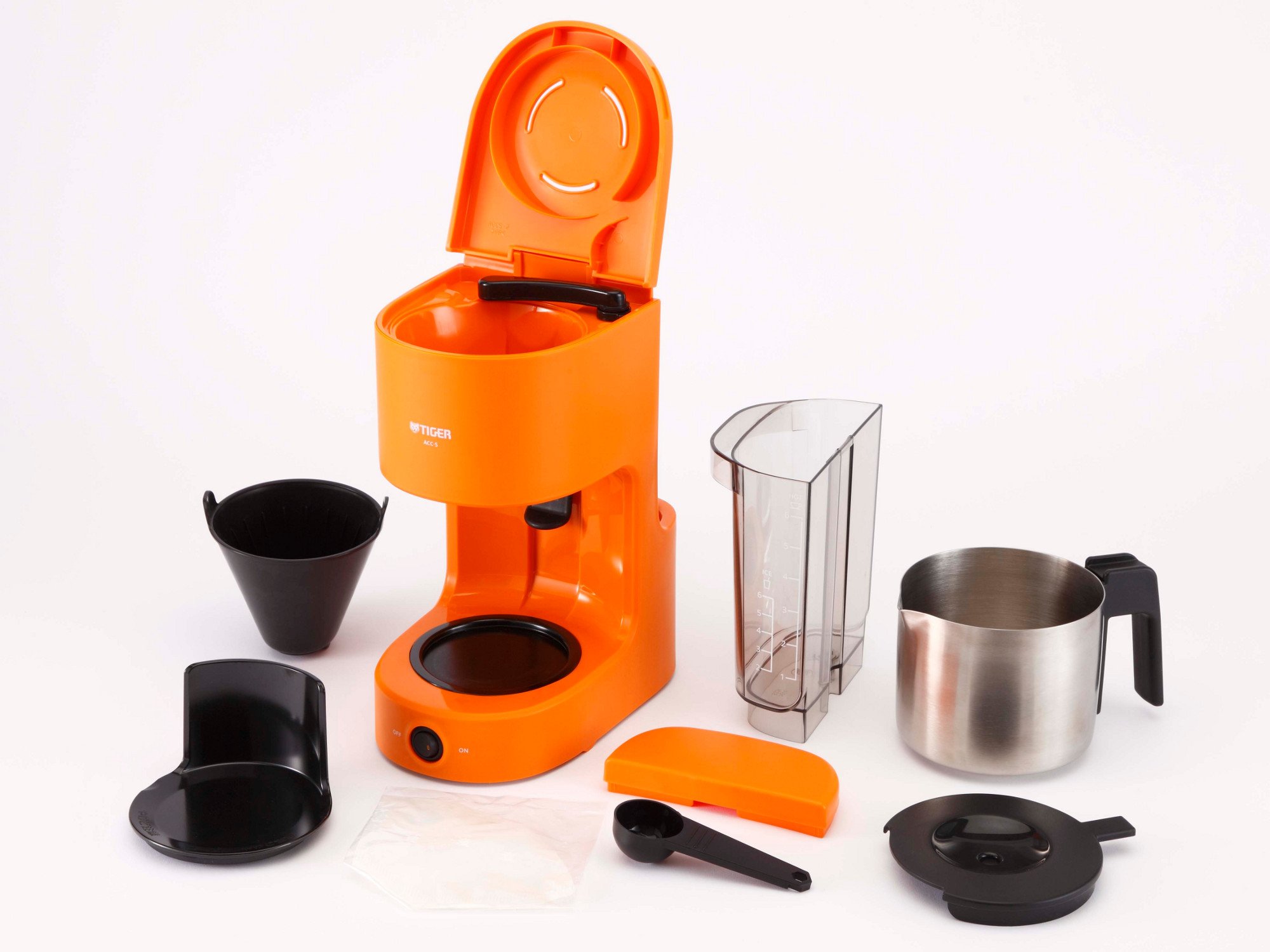 Premium Stainless Steel Tiger Coffee Maker - 6 Cup Server with Orange Handle for Home & Office Use | Perfect for Brewing Fresh Coffee Daily