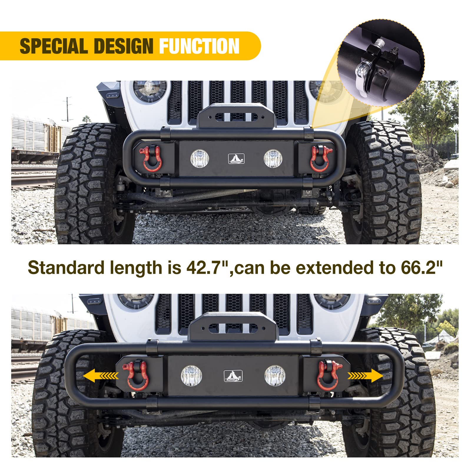 WOLFSTORM Alloy Steel Front Bumper Replacement for 2007-2017 Jeep Wrangler JK/JKU & 2018-2023 Jeep Wrangler JL/JLU with Winch Plate - Heavy Duty Off-Road Bumper for Adventure & Trail Riding