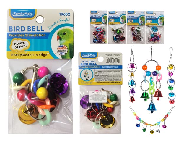 Family Maid 19652 Bird Toys with Bell - 4 Pack Colorful Bird Accessories for Parakeets, Cockatiels & Small Birds - Perfect for Cage Enrichment & Playtime