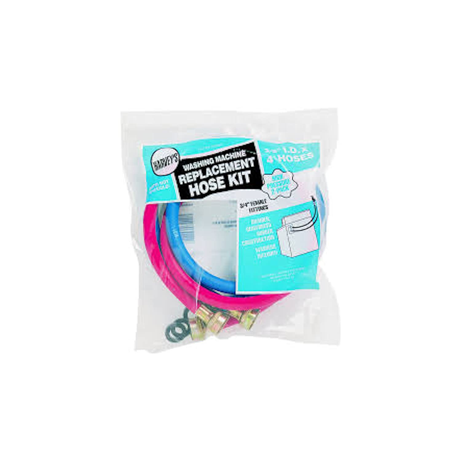 93200 0 Washing Machine Hose with Fitting Washers - 3/4 in X 4 Ft Female EPDM Rubber (Red & Blue) - Perfect for Laundry Room, RV & Mobile Home Water Connections