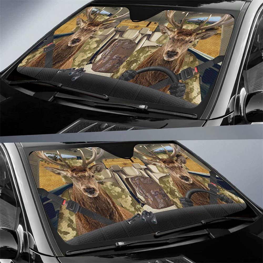 Forest Deer Couple Family Car Sunshade - 57x27.5 Inch UV Protection Sun Visor for Windshield | Universal Fit Auto Sun Shield Accessories | Perfect for Road Trips, Summer Driving & Car Decor