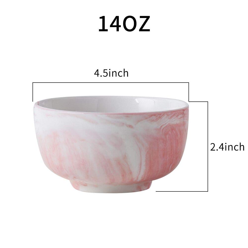 Yundu 14oz Pink Marble Porcelain Bowls Set of 6 - Microwave & Dishwasher Safe - Perfect for Ice Cream, Dessert, Cereal, Soup & Salad - Elegant Serving Bowls for Parties, Daily Use & Home Decor
