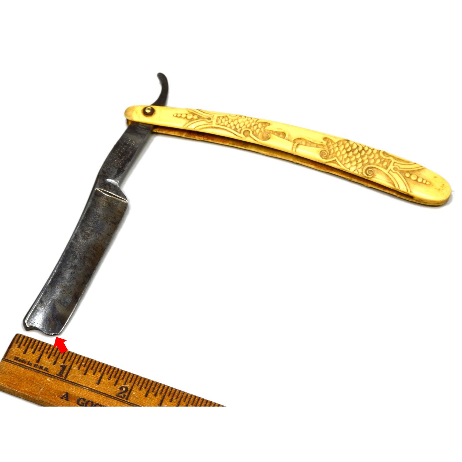 Vintage WADE & BUTCHER Straight Razor with Ornate Carved Bone Scales - Sheffield Steel Shaving Knife - Rare Collectible Barber Tool for Classic Wet Shaving & Grooming