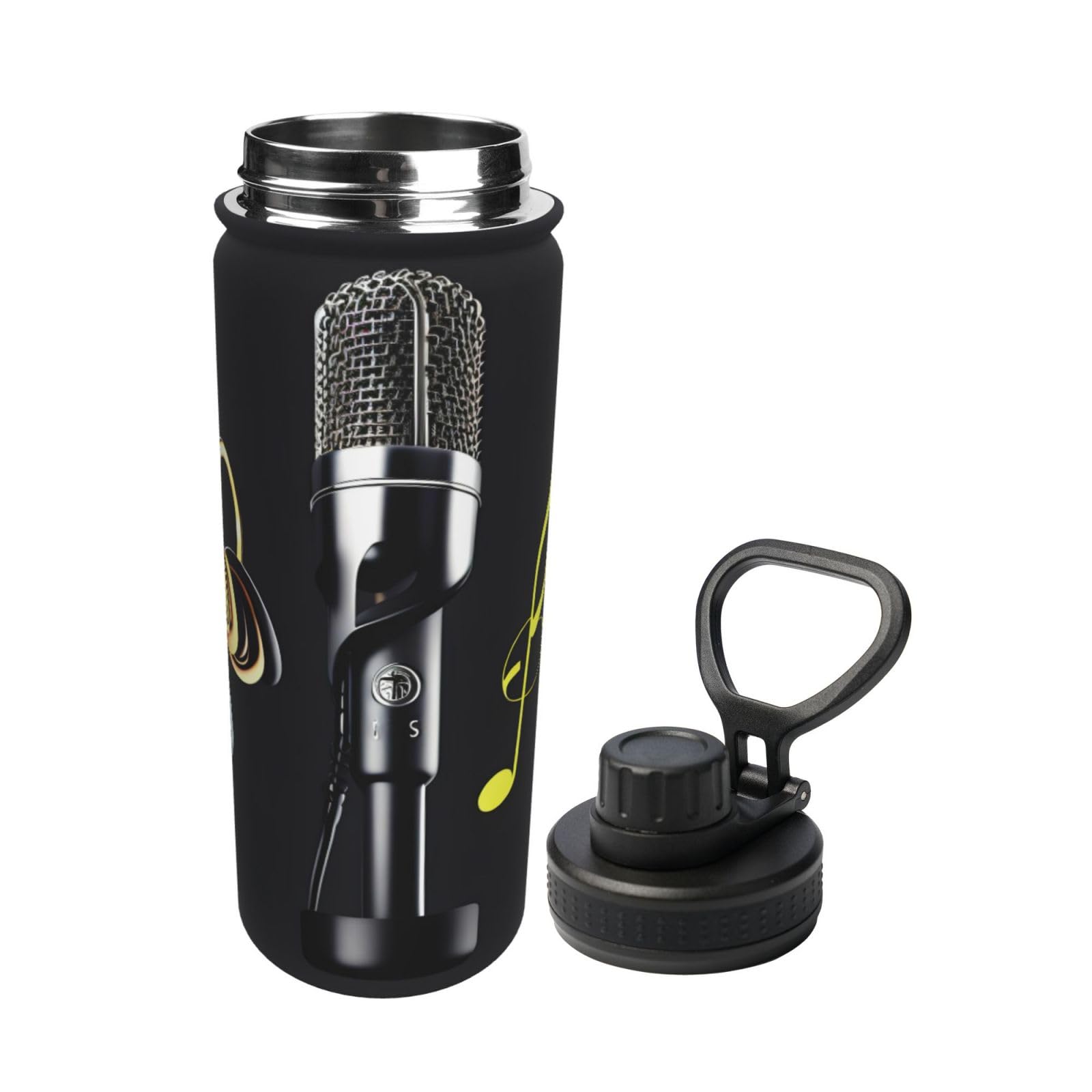 HJLUUFT Insulated Stainless Steel Water Bottle with Built-in Mic & Music Notes - 510g, Perfect for Outdoor Sports, Commuting & Gym Workouts