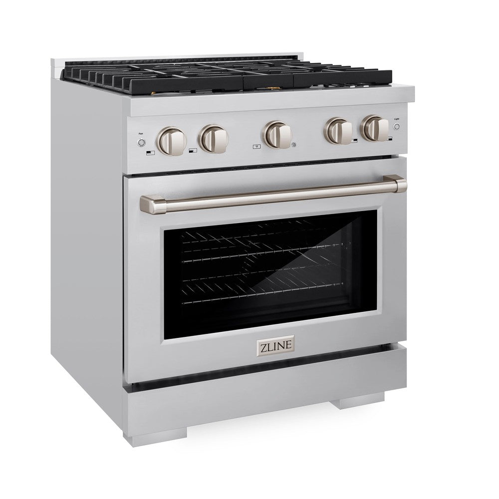 ZLINE 30-inch 4.2 cu. ft. Stainless Steel Dual Fuel Range - Gas Cooktop & Electric Convection Oven with 4 Brass Burners (SDR BR 30) | Perfect for Modern Kitchens, Home Chefs & Professional Cooking
