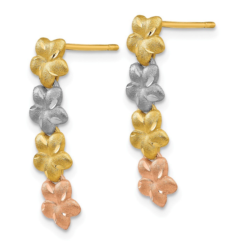 14K Tri-Color Gold Plumeria Flower Earrings for Women - Dainty Hawaiian Floral Jewelry for Everyday Wear, Parties & Gifts