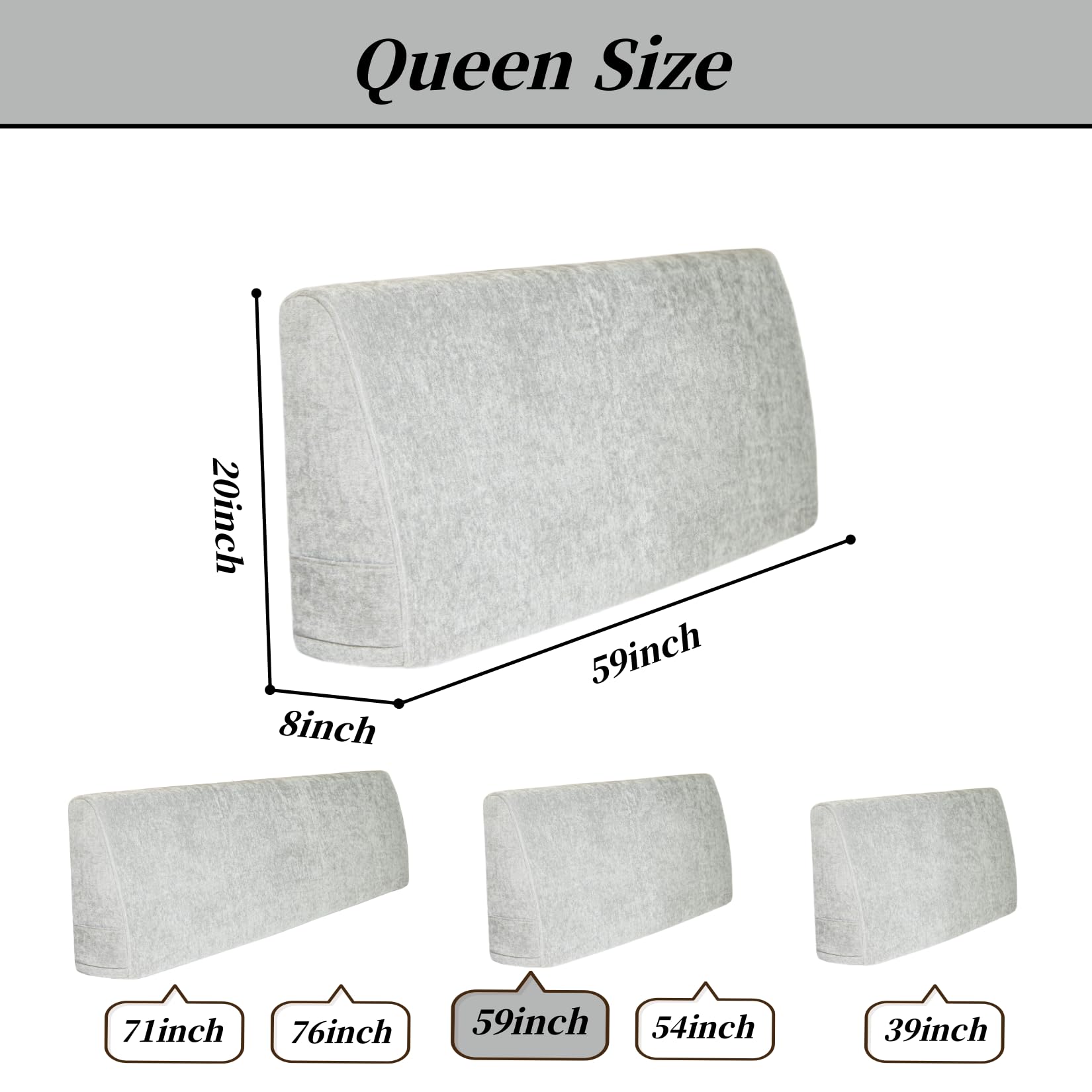 King Size Headboard Wedge Pillow - Adjustable Reading & Backrest Pillow for Sitting in Bed - Removable Washable Cover - Light Gray - Perfect for Reading, Working, or Watching TV in Bed