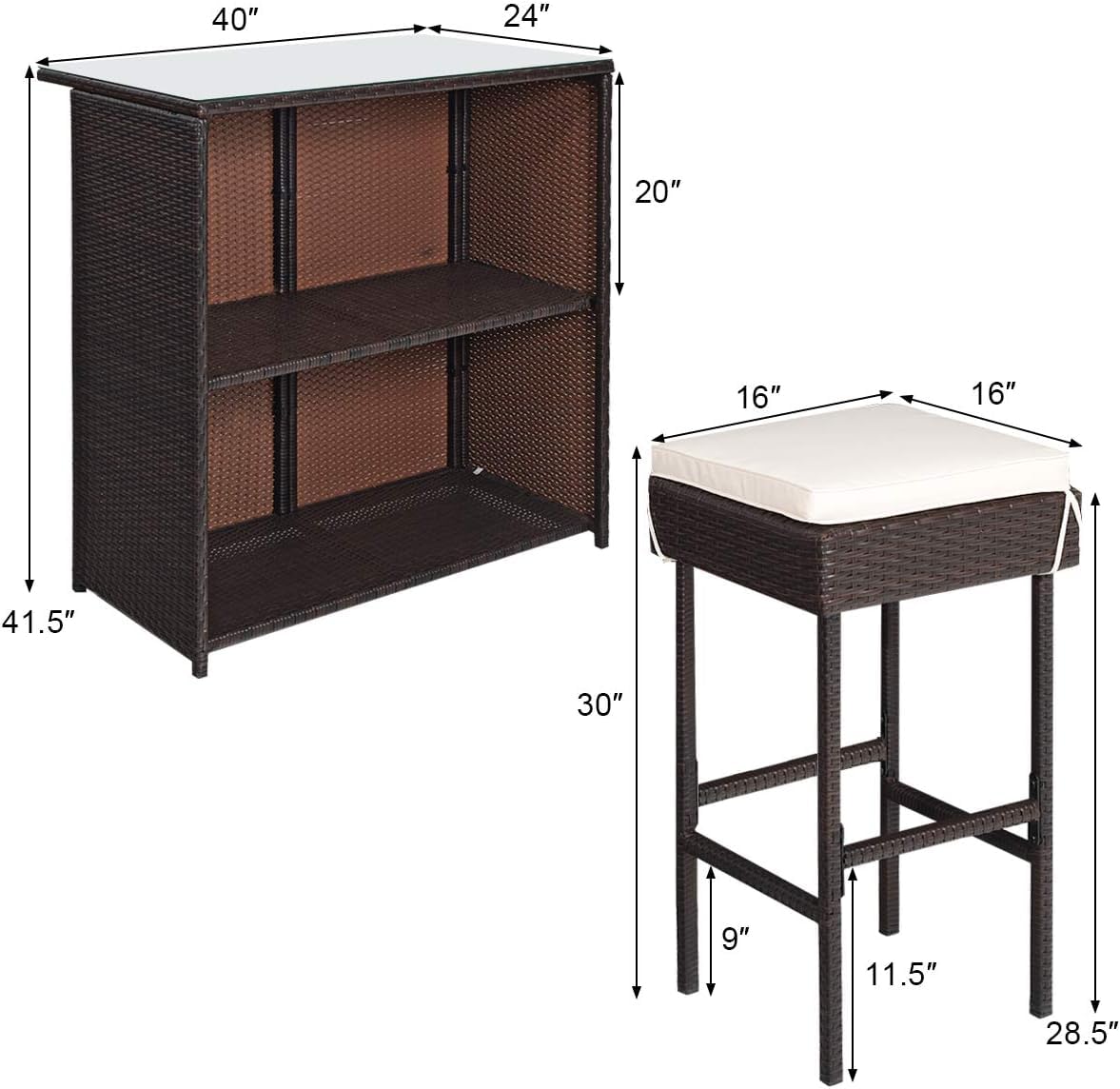 Casart 3-Piece Rattan Bar Set - Outdoor Patio Bar Stools & Table Dining Set for Lawn, Backyard, Garden - Perfect for BBQs, Poolside Lounging & Alfresco Entertaining