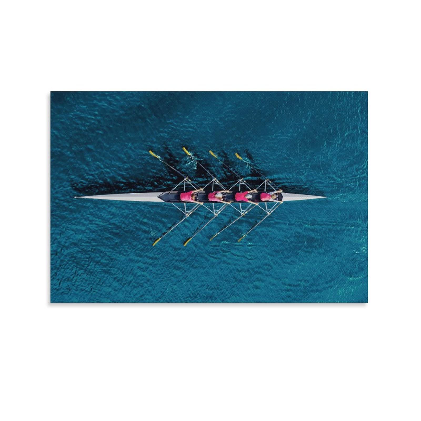 Motivational Rowing Team Canvas Wall Art - Blue Ocean Inspirational Poster for Office, Living Room & Bedroom Decor - Positive Quote Painting for Home & Workplace