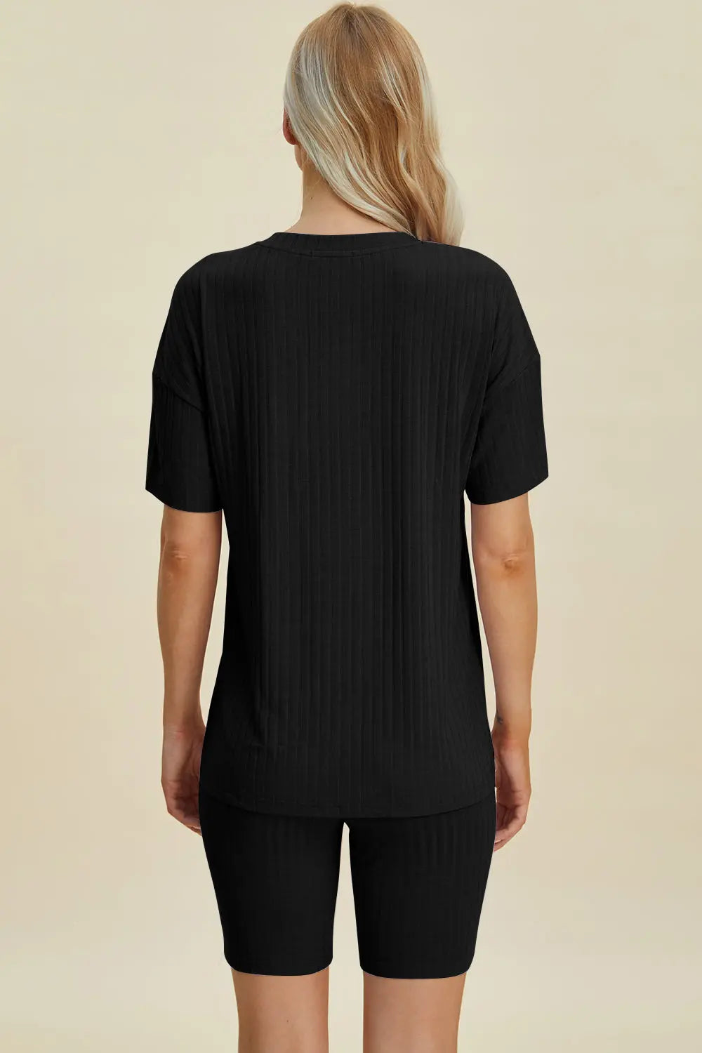 Basic Bae Full Size Ribbed V Neck Short Sleeve Top and Shorts Set - Women's Casual Summer Outfit for Beach, Lounge & Everyday Wear