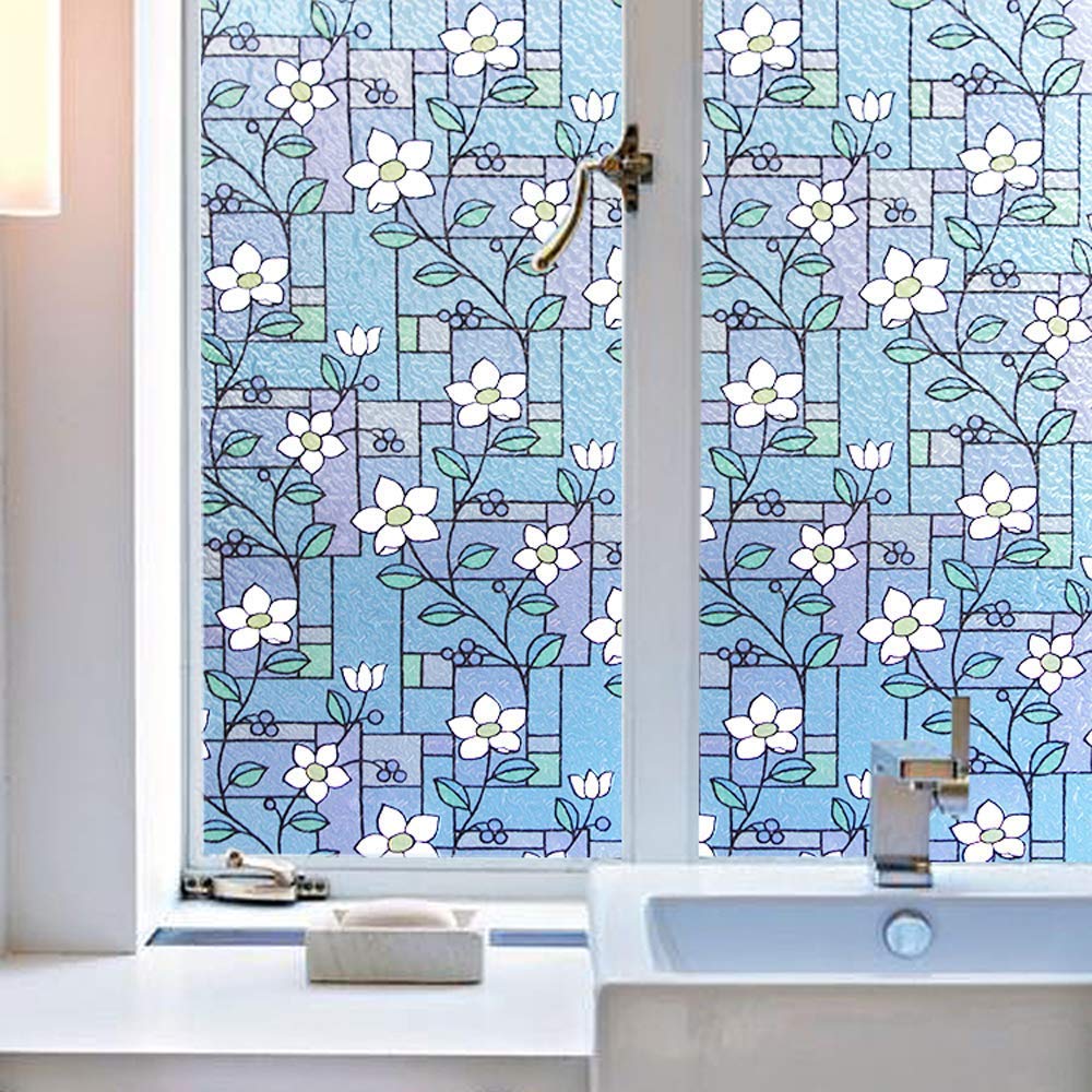 Filmgoo Privacy Window Film - Stained Glass Non-Adhesive Vinyl Static Cling, UV Protection & Decorative Window Tint for Home, Bedroom, Office - Perfect for Enhancing Privacy & Adding Elegant Style to Windows