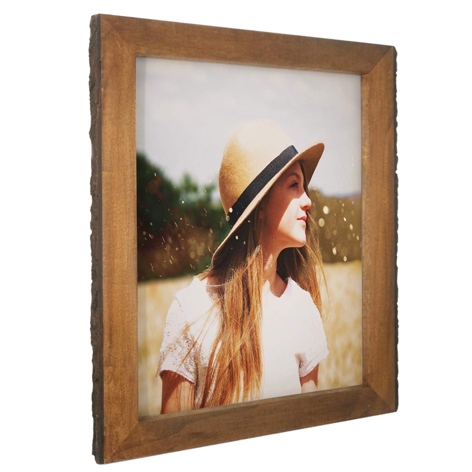IKEREE 12x16 Rustic Wood Picture Frame with Natural Bark Edges - Brown Wooden Photo Frame for Wall Mounting - Perfect for Home Decor, Living Room, Bedroom, and Office Display