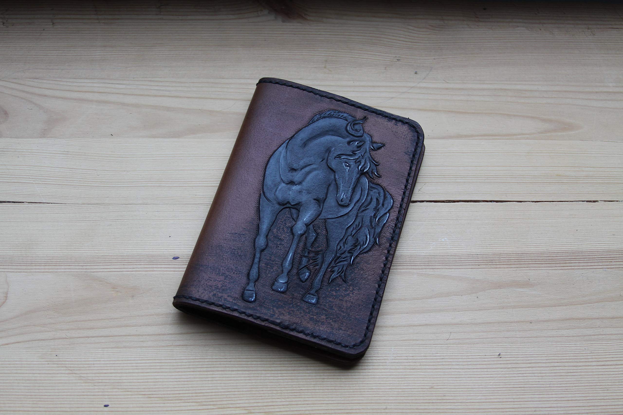 Handmade 3D Genuine Leather Passport Holder - Custom Travel Wallet with Hand-Carved Black Horse Design - Personalized Passport Cover for Men & Women - Perfect for International Travel, Business Trips & Luxury Gifts