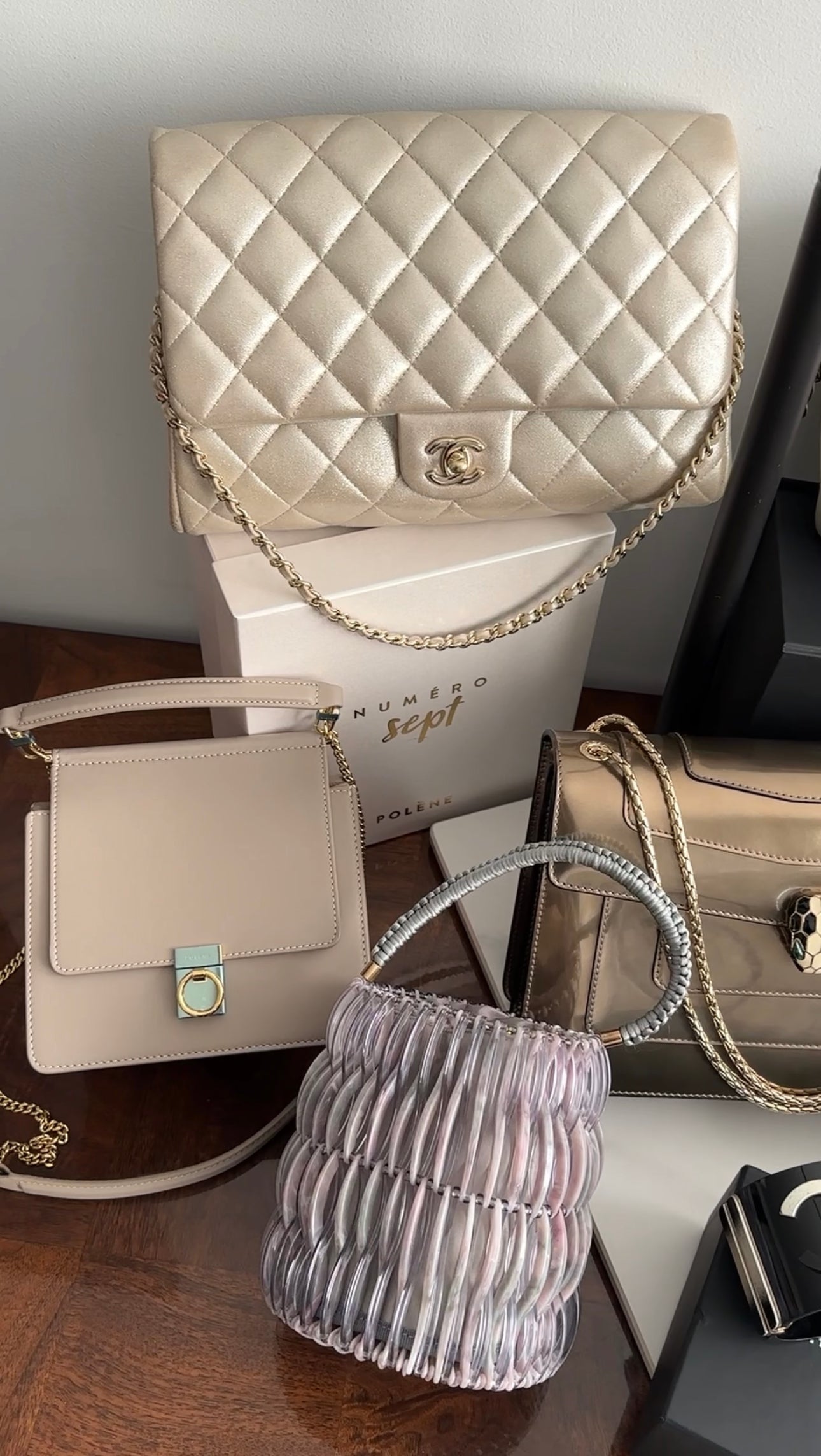 Chanel Timeless Classic Flap Bag in Light Champagne Gold with Chain Strap - Perfect for Evening Events, Weddings & Special Occasions
