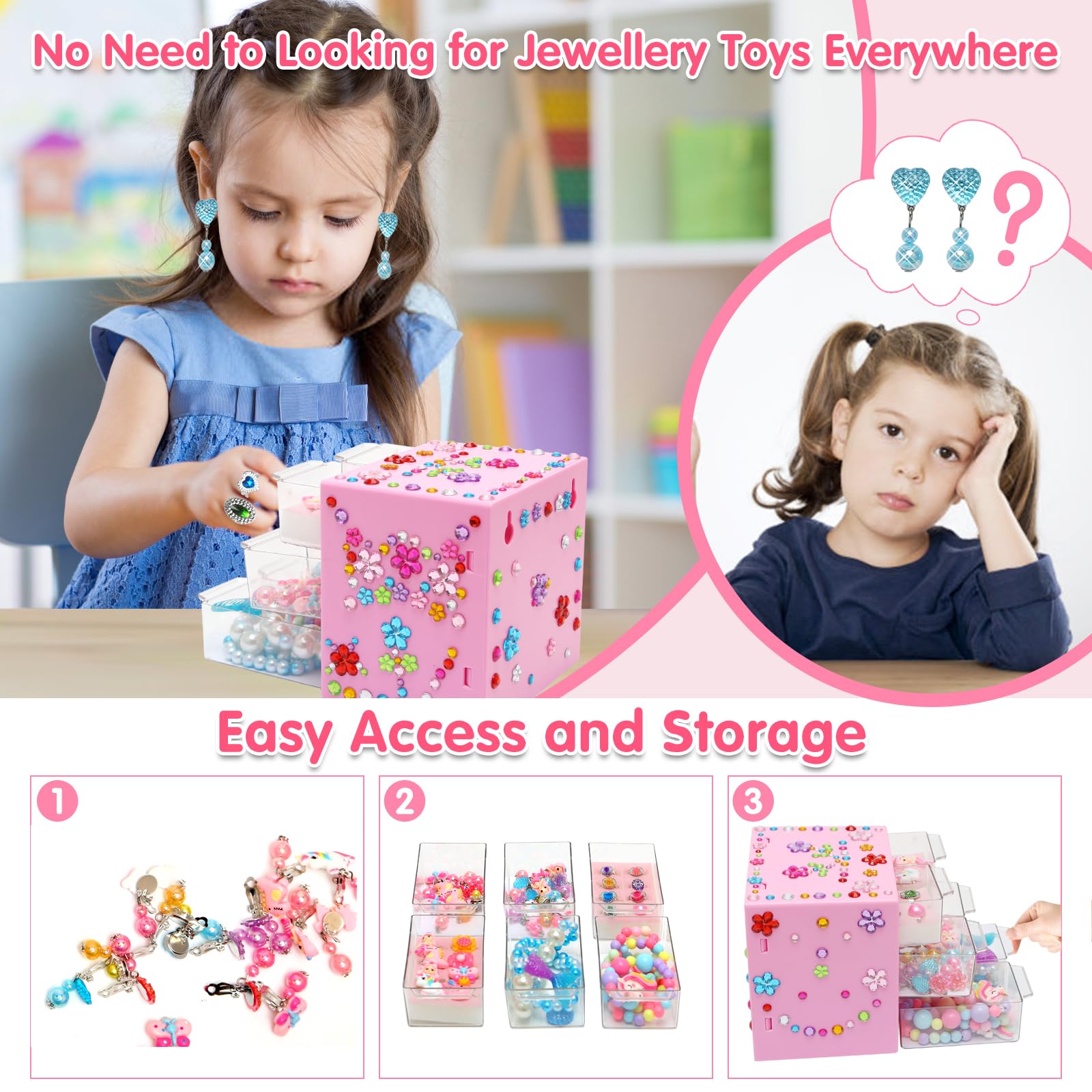37PCS Princess Jewelry Set for Girls Age 3-9 - Adjustable Rings & Clip-on Earrings for Pretend Play, Dress Up & Role Play - Perfect Christmas & Birthday Gift for Toddler Girls (Ideal for Tea Parties, Princess Play & Dress-up Games)