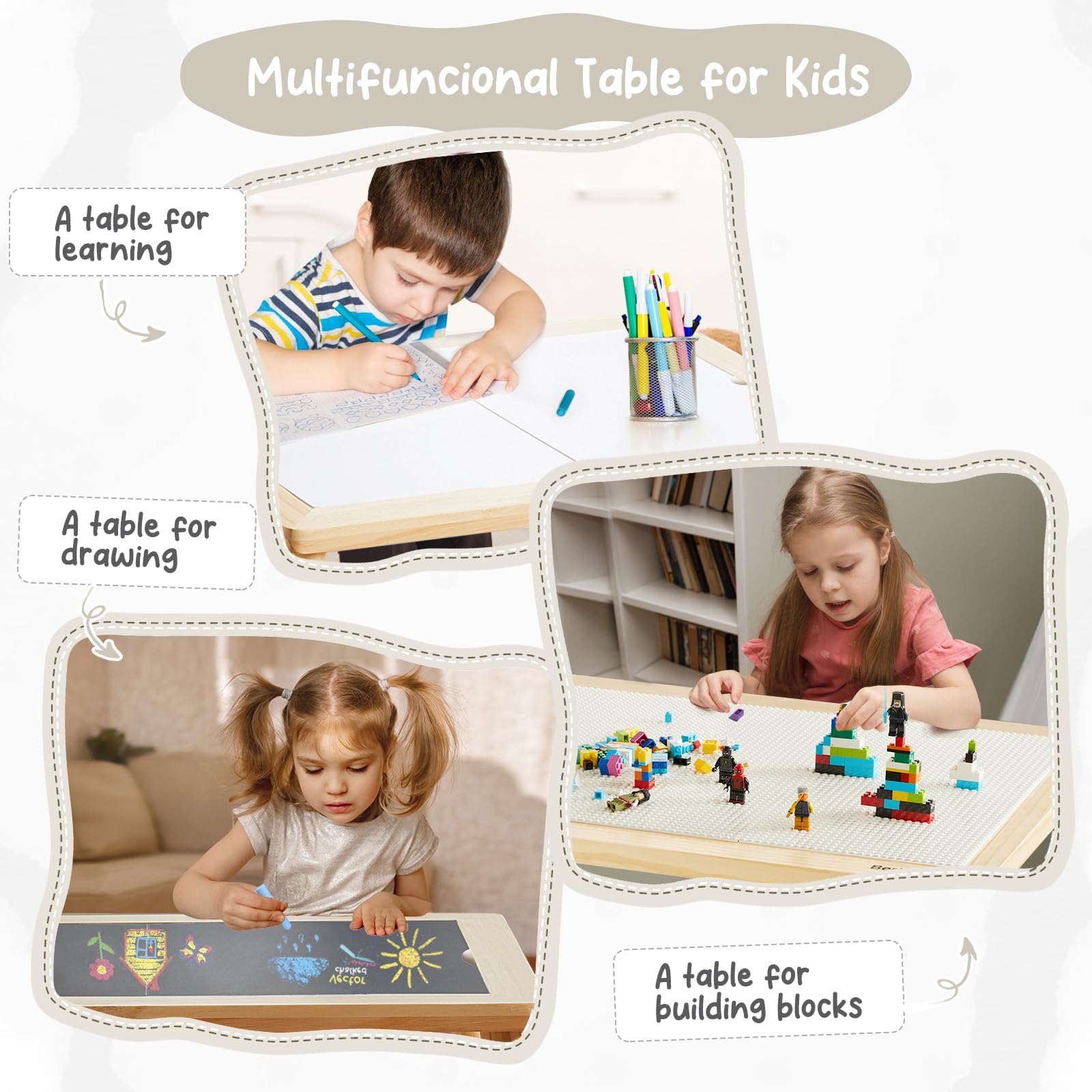 Beright Kids Activity Table with 3 Baseplates - White Building Block Play Table with Double-Sided Tabletop | Indoor Sensory & Creative Play Table for Toddlers | Perfect for LEGO, Duplo & Educational Activities