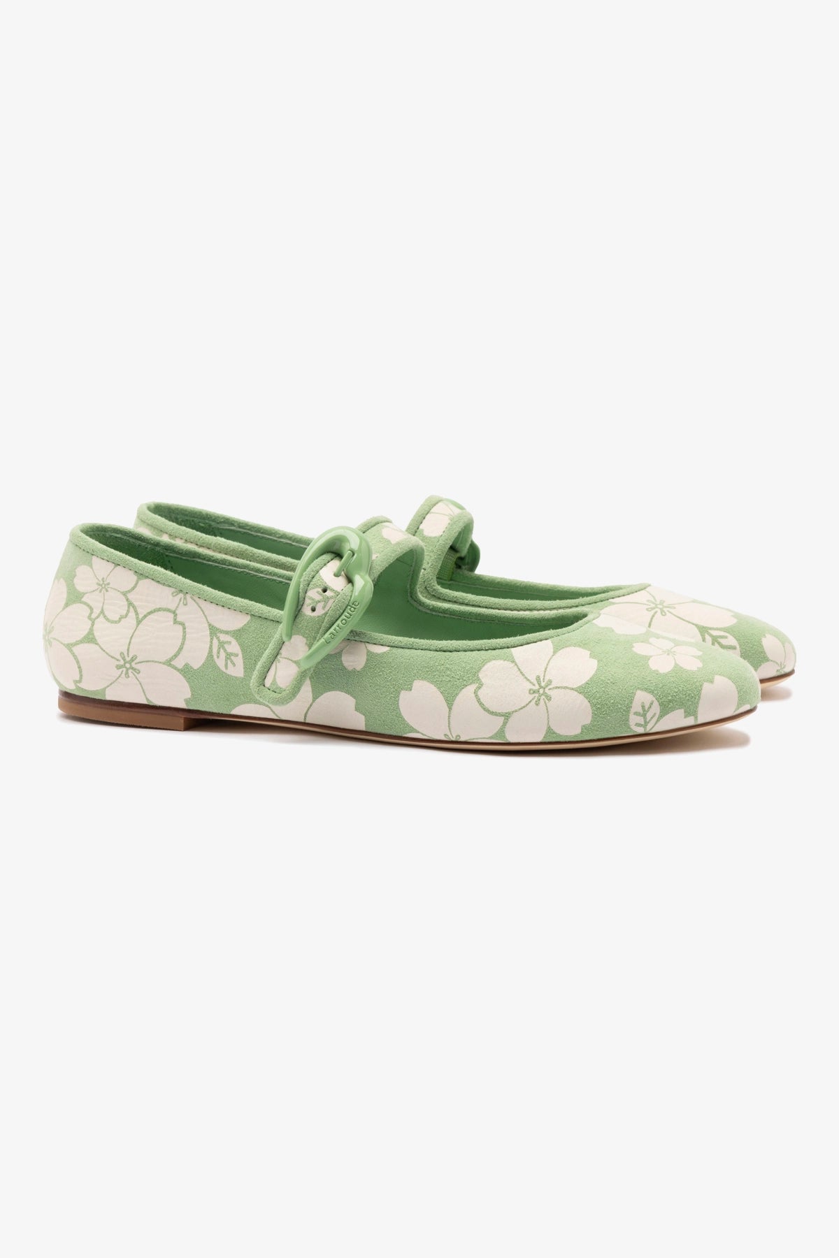 Verona Ballet Flats for Women - Pistachio Sakura Printed Suede Shoes | Comfortable & Stylish | Perfect for Work, Date Night & Casual Outings