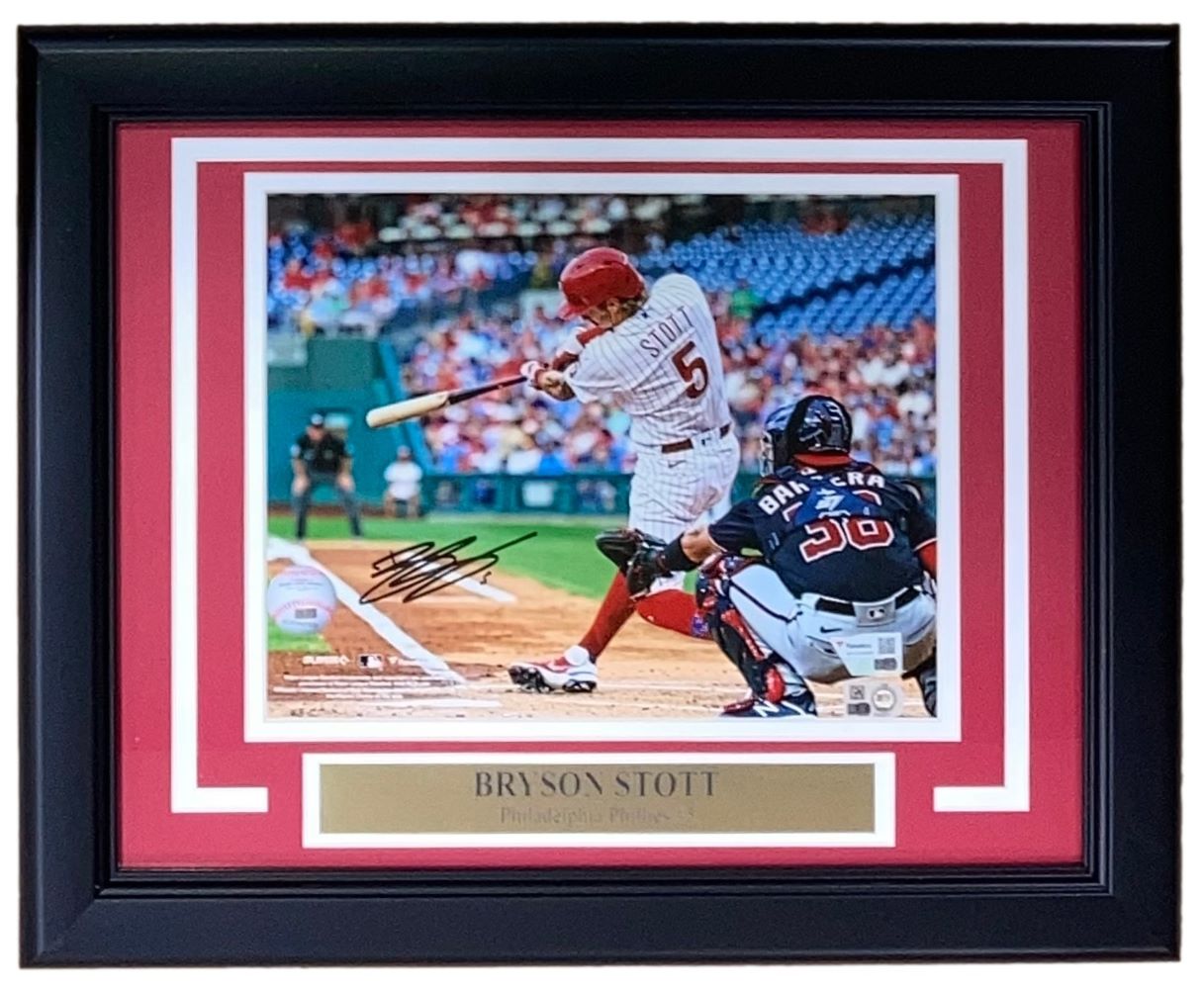 Bryson Stott Autographed 8x10 Framed Photo - Philadelphia Phillies Memorabilia - Perfect for Home, Office, or Sports Fan Cave Decor