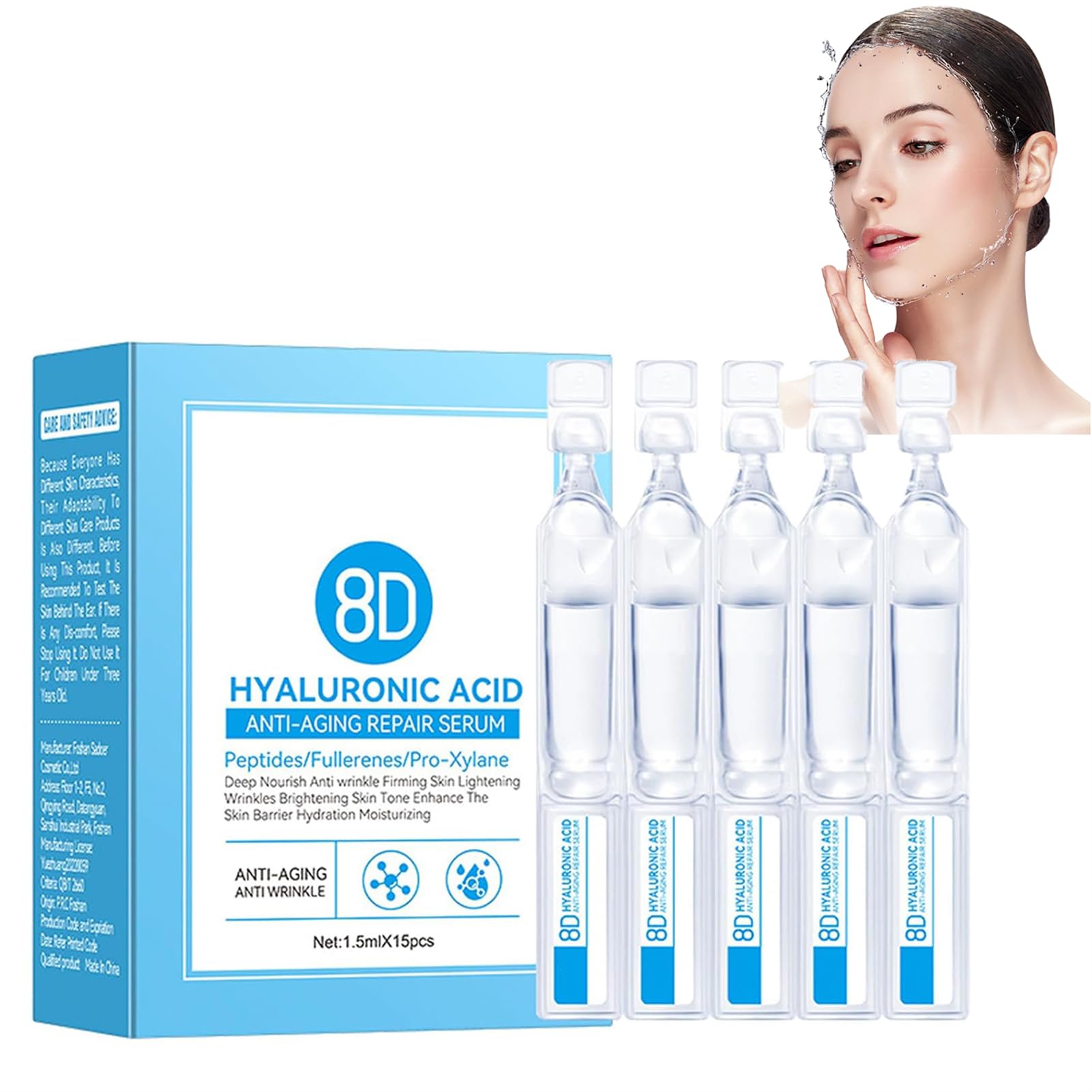 8D Hyaluronic Acid Anti-Wrinkle Repair Essence - Ultra Hydrating Facial Serum for Deep Moisture & Anti-Aging - 3 Pack Set | Perfect for Daily Skincare Routine, Night Care & Dry Skin Treatment