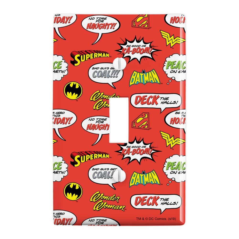 Justice League Holiday Speech Bubbles Pattern Plastic Wall Decor Light Switch Plate Cover - Superhero Home Decor for Bedroom, Living Room & Office