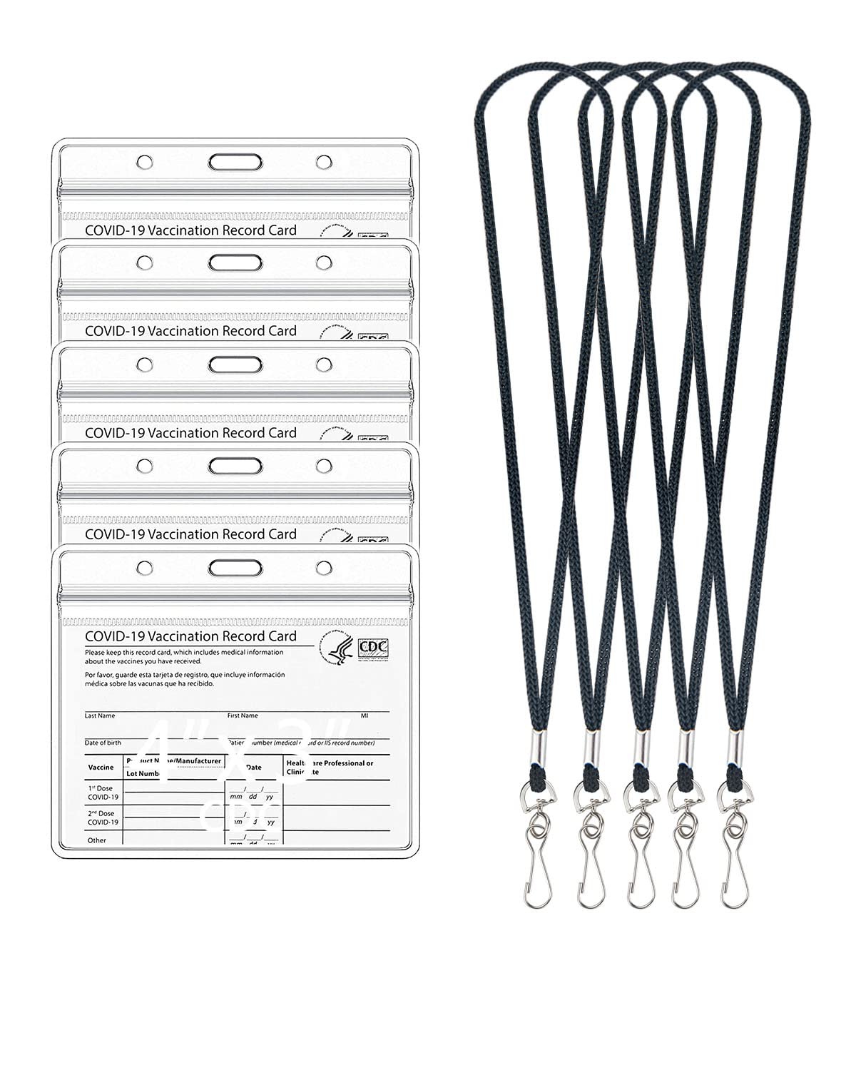 5-Pack Waterproof CDC Card Holder with Lanyard - for Vaccination & ID Protection, Travel & Events