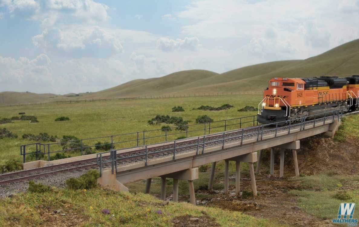 HO Scale Modern Short-Span Concrete Railroad Bridge Model Kit - Realistic Train Scenery for Model Railroads & Dioramas