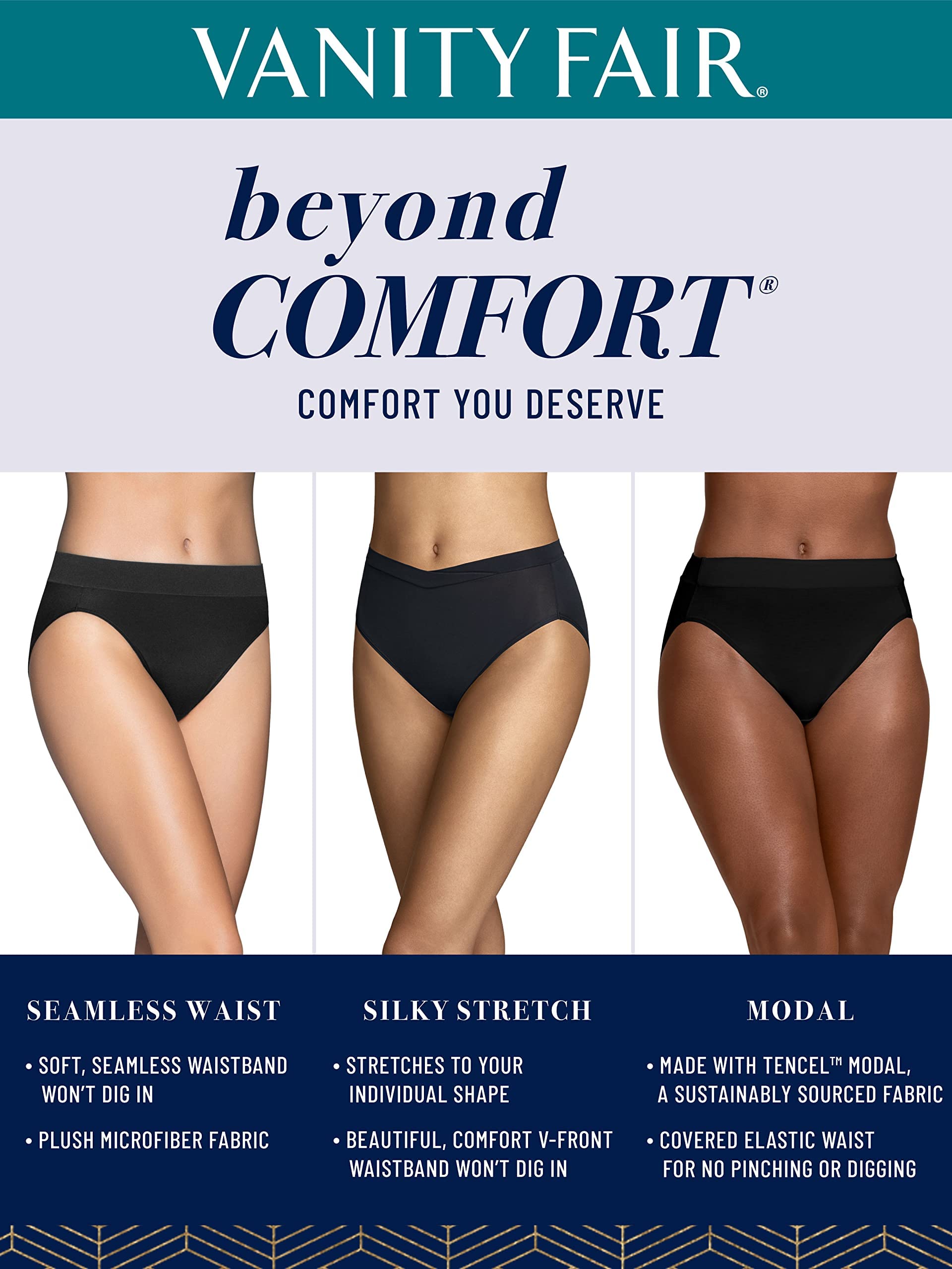 Vanity Fair Women's Beyond Comfort Brief Panties - Soft Cotton Underwear for Everyday Wear, Comfortable & Breathable - Perfect for Work, Lounge & Sleep