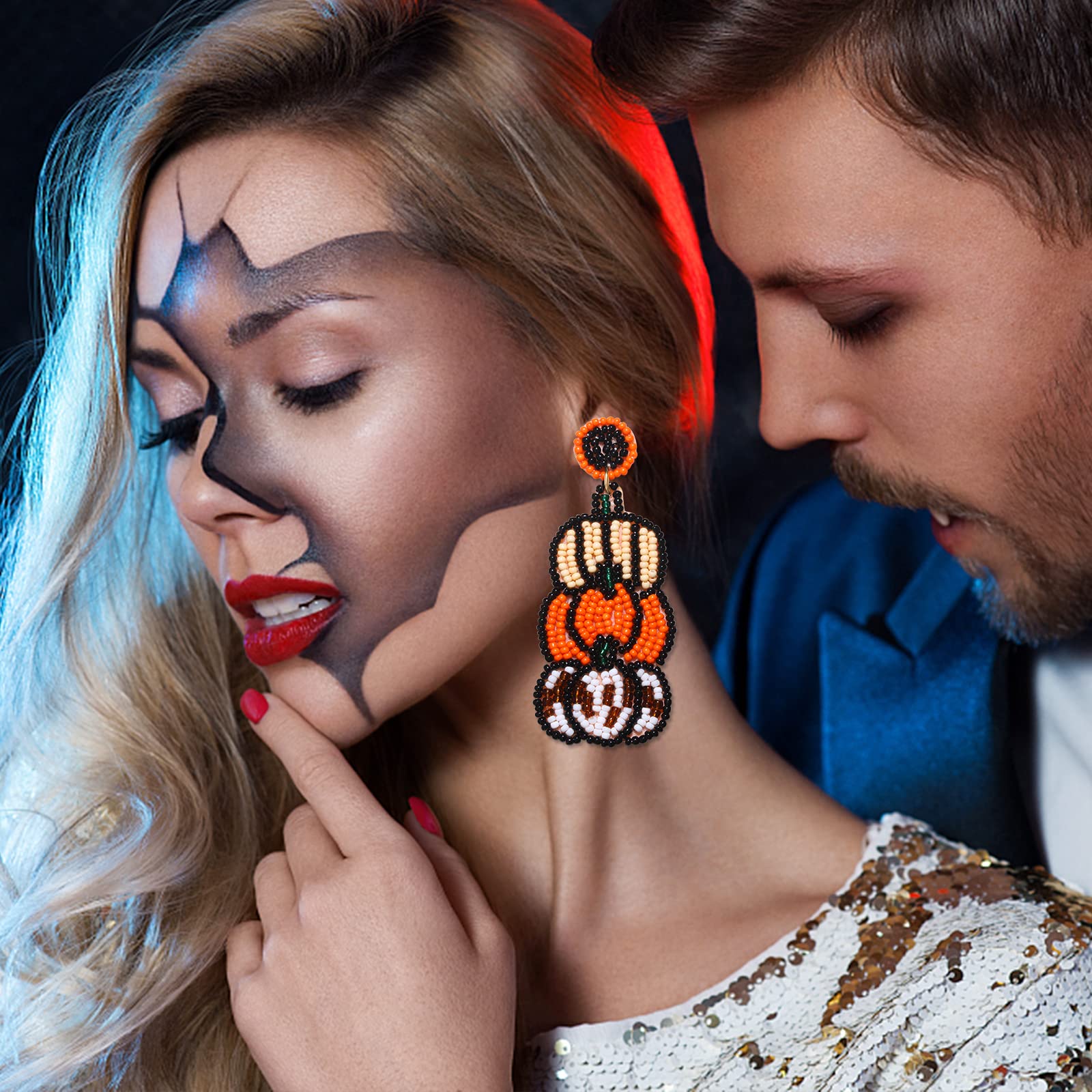 Halloween Earrings for Women - Cute Pumpkin Beaded Dangle Earrings | Halloween Party Jewelry Gifts for Girls & Kids | Perfect for Costume Parties, Trick or Treat & Holiday Festivities