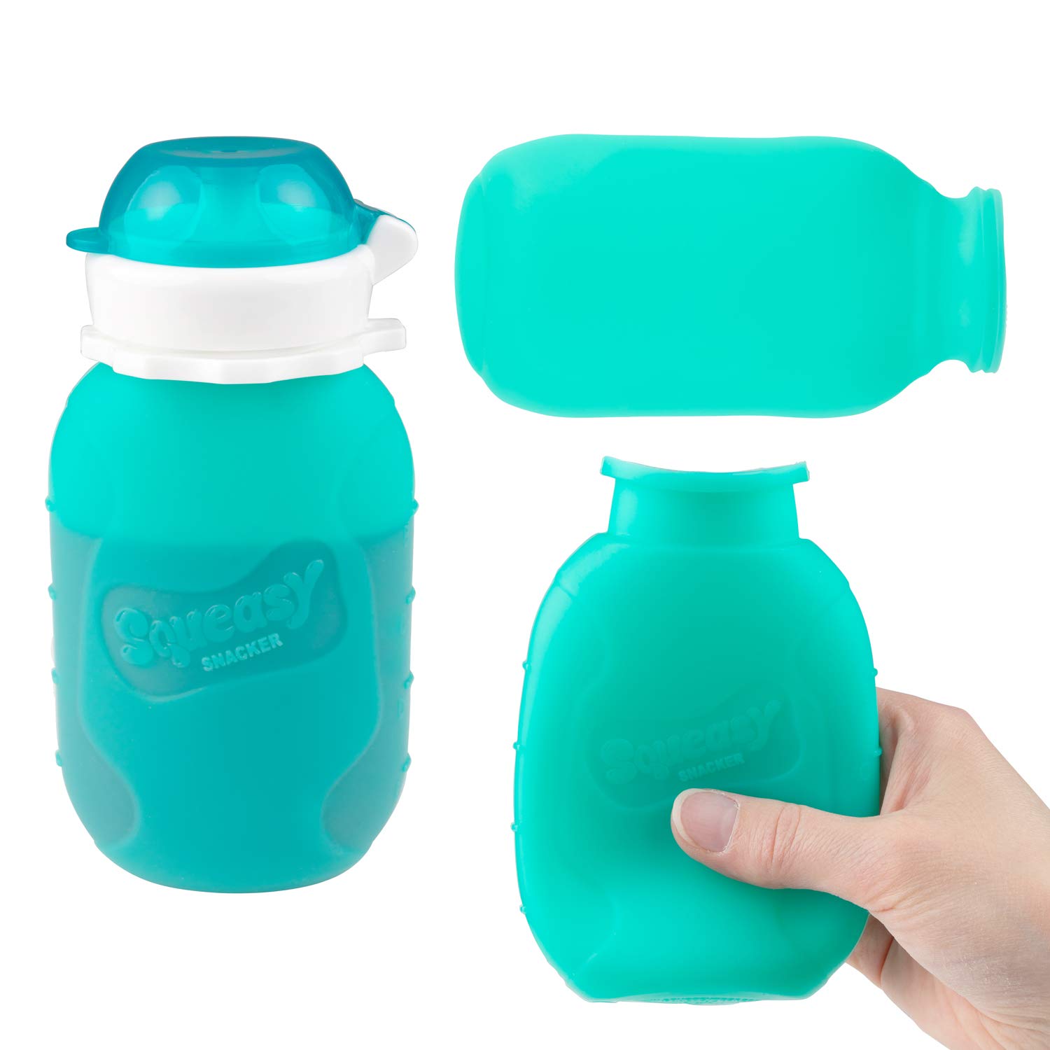 Aqua 6 oz Squeasy Snacker Spill-Proof Silicone Reusable Food Pouch for Soft Foods & Liquids - Perfect for Water, Apple Sauce, Yogurt, Smoothies & Baby Food - Dishwasher Safe - Ideal for On-the-Go Snacking, Travel & Baby Feeding