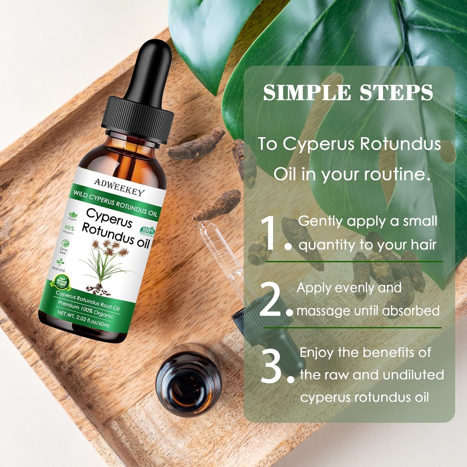 100% Pure Natural Cyperus Rotundus Oil (Nut Grass Oil) for Hair Removal - Organic Essential Oil for Skin Care & Aromatherapy - Perfect for DIY Beauty Treatments & Spa Relaxation (1pc)