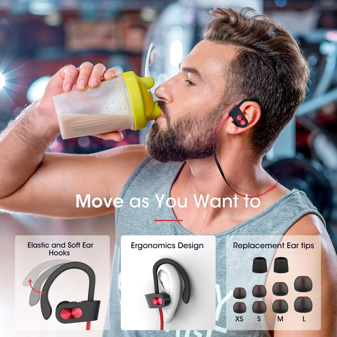 Mpow Flame Bluetooth Headphones - Wireless Sports Earbuds with 16H Playtime, Noise Cancelling Mic & IPX7 Waterproof - Perfect for Running, Gym Workouts & Outdoor Activities (Red)