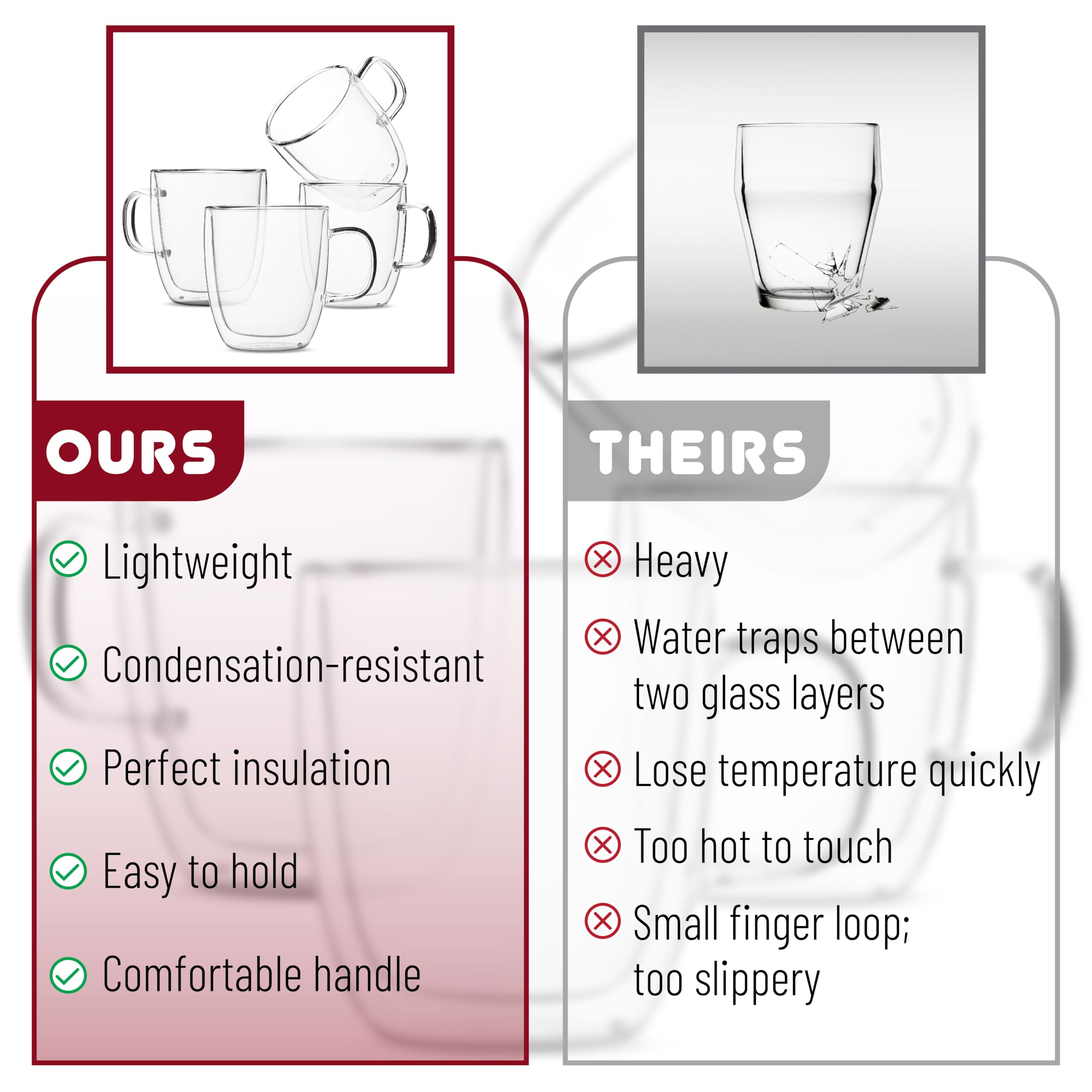 BTaT Double Wall Glass Coffee Mugs - 12 oz Set of 4, Clear Insulated Coffee Cups for Hot & Cold Drinks - Perfect for Home, Office, Gifts & Christmas Presents